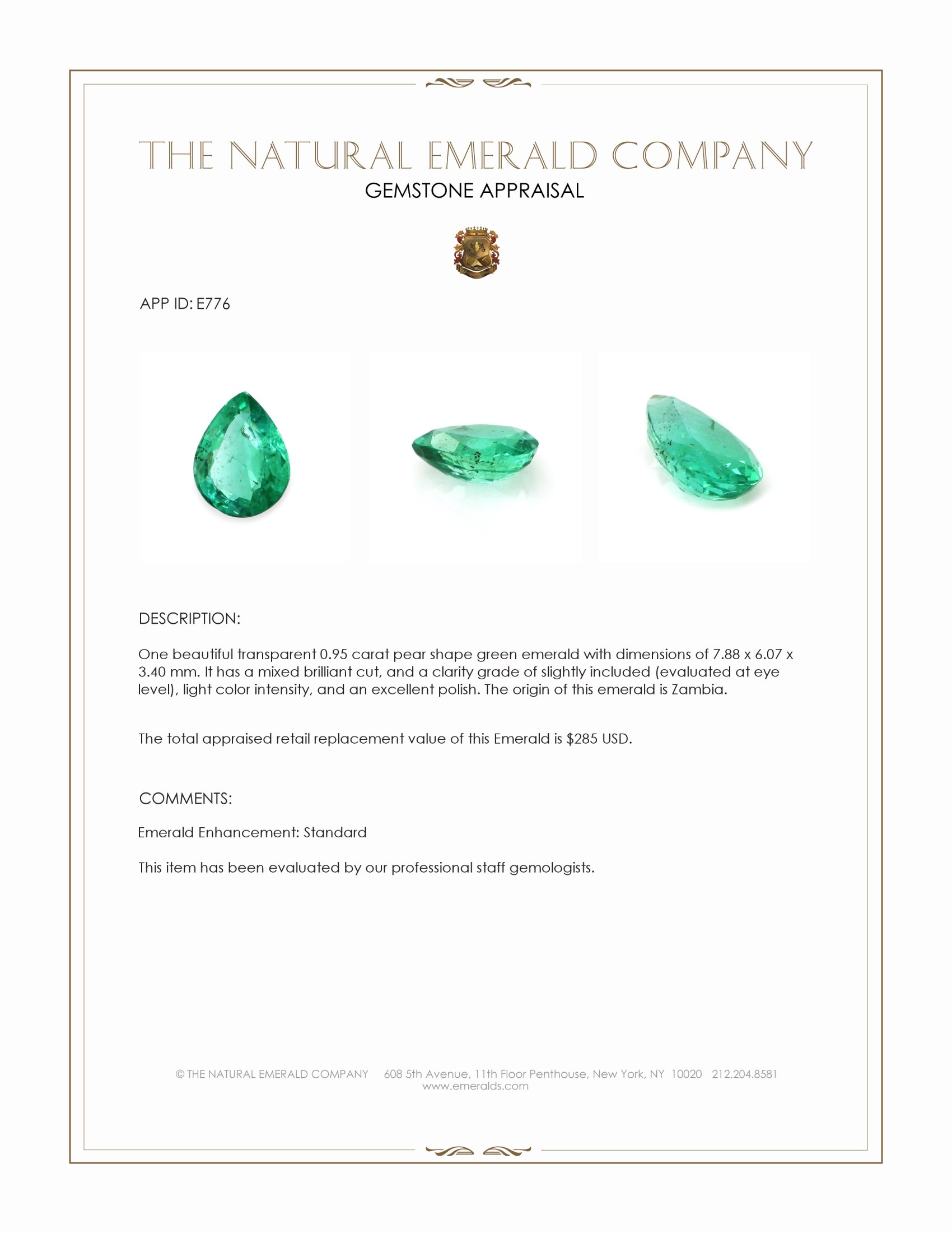 0.95 Ct. Emerald from Zambia