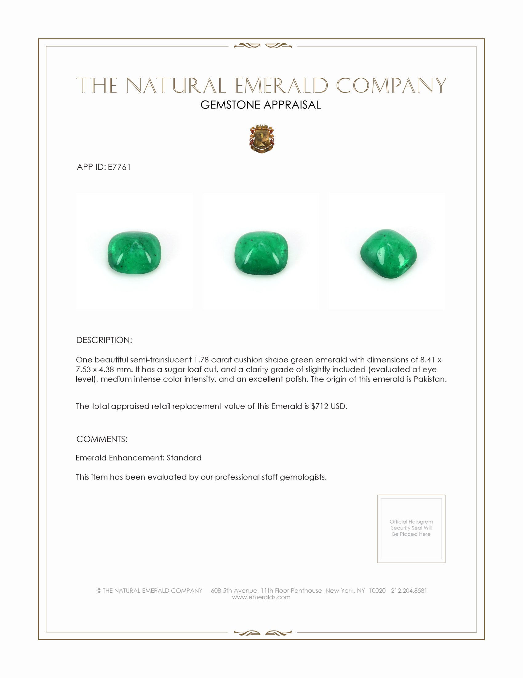 1.78 Ct. Cabochon Emerald from Pakistan