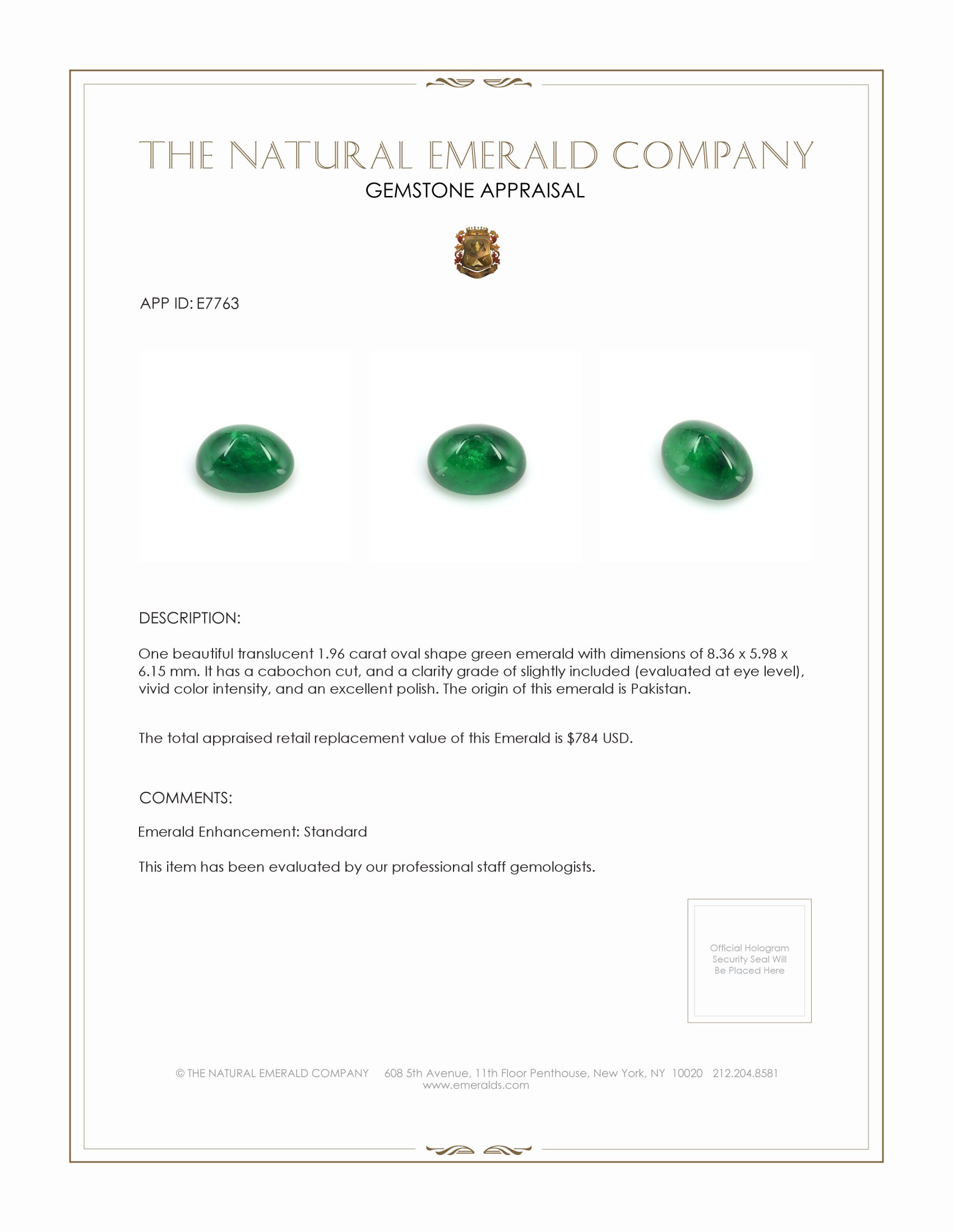 1.96 Ct. Cabochon Emerald from Pakistan