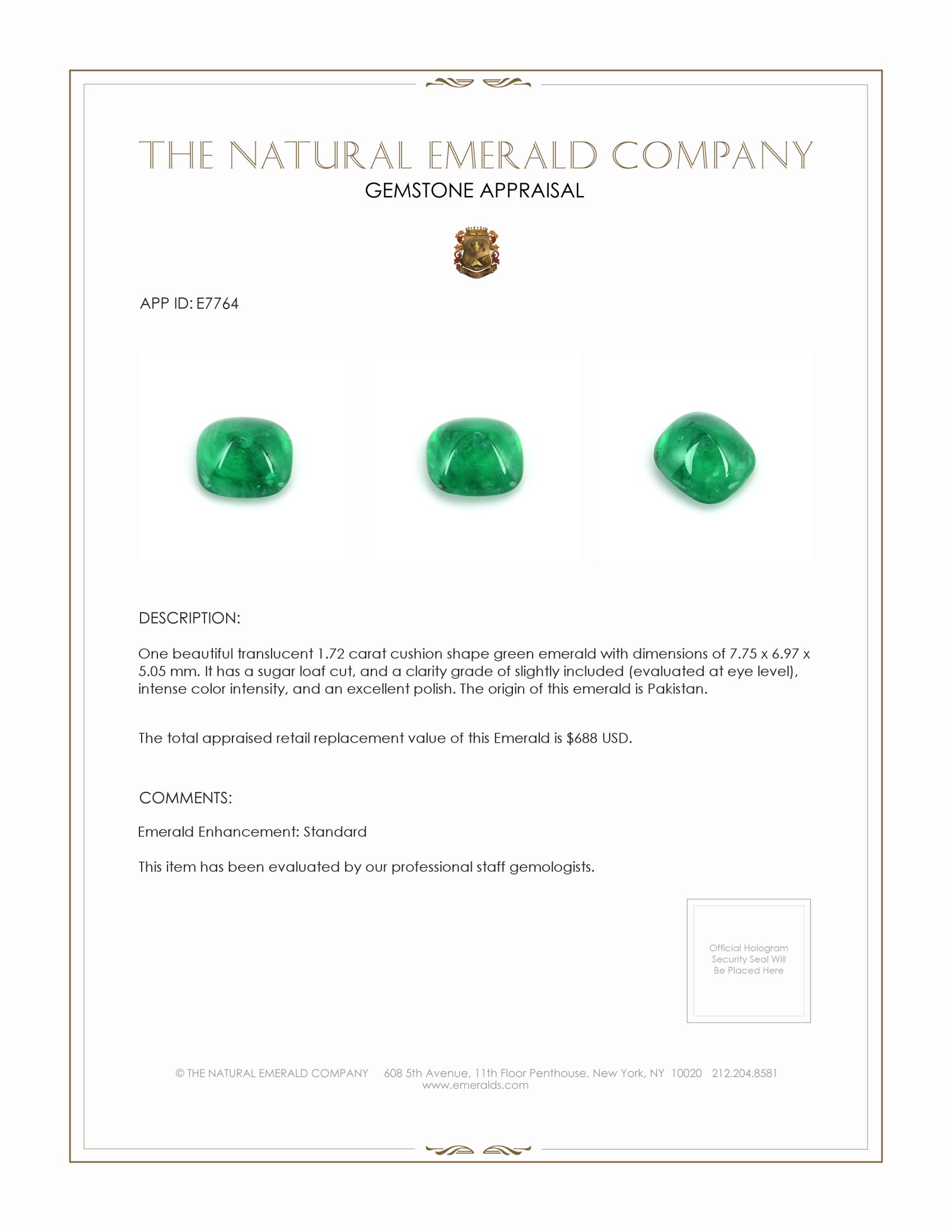 1.72 Ct. Cabochon Emerald from Pakistan