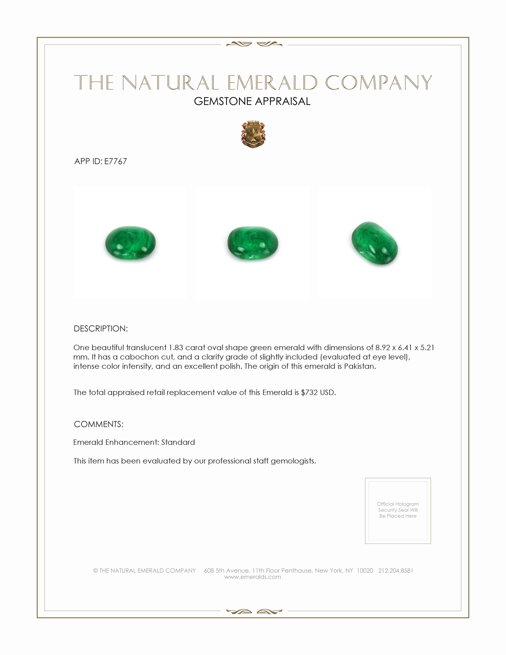 1.83 Ct. Cabochon Emerald from Pakistan