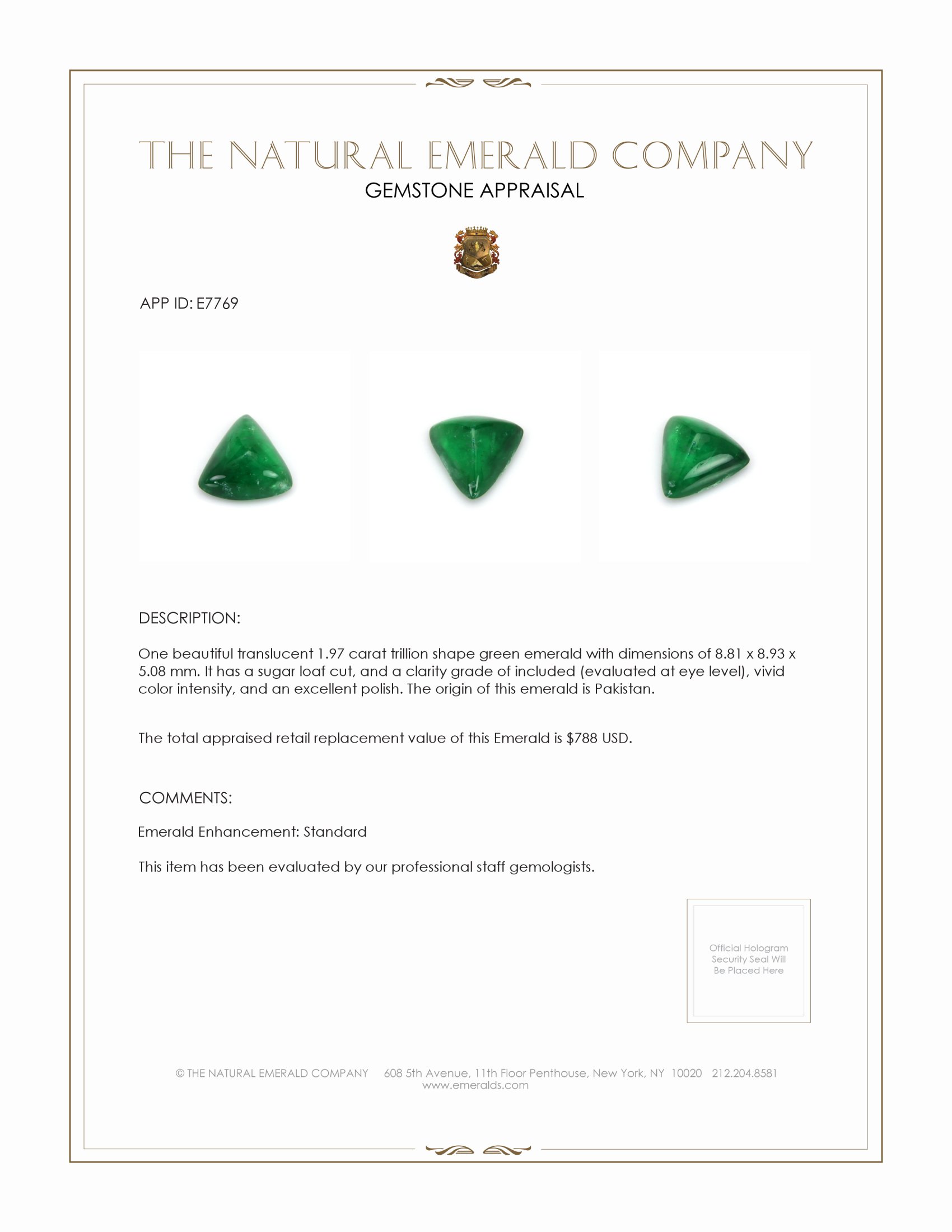 1.97 Ct. Cabochon Emerald from Pakistan