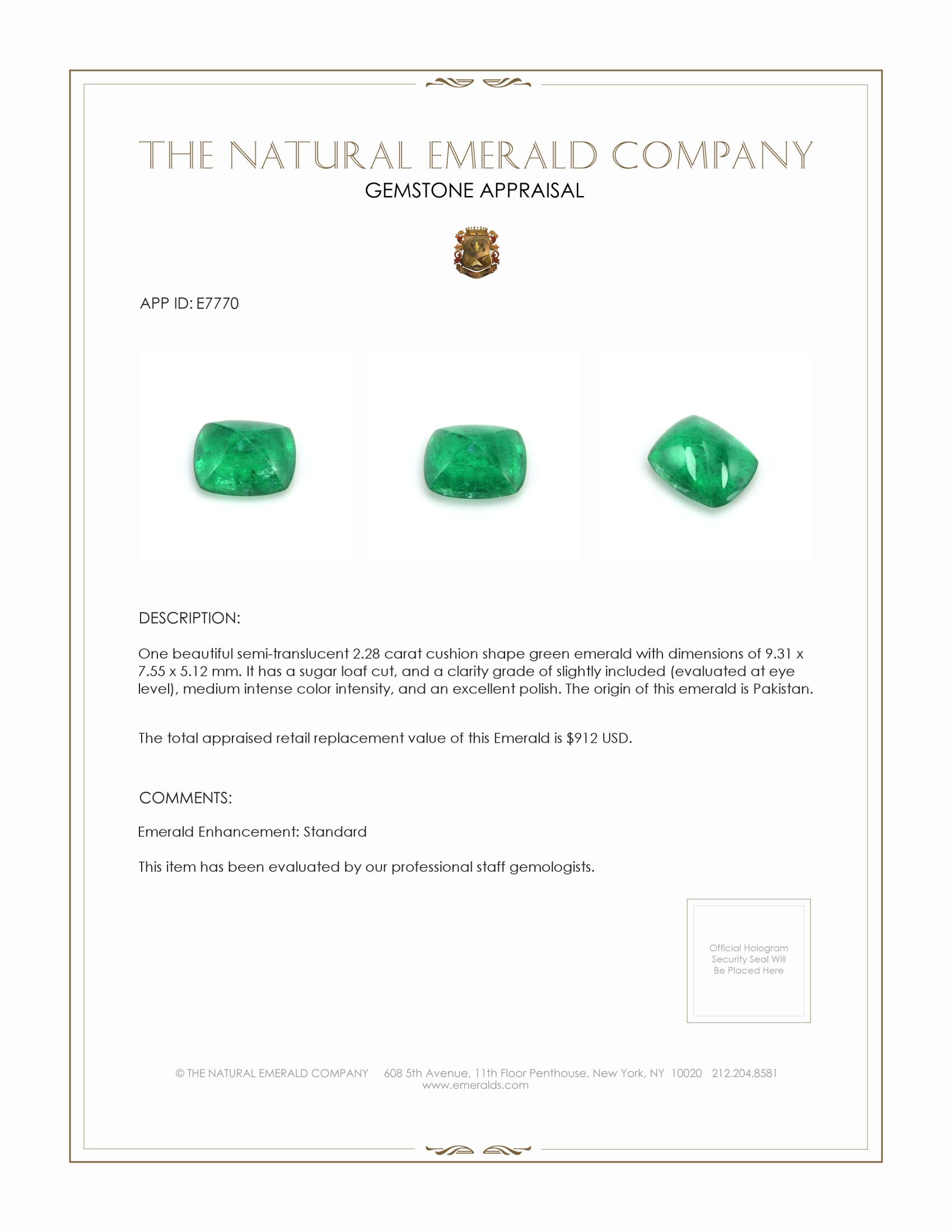 2.28 Ct. Cabochon Emerald from Pakistan