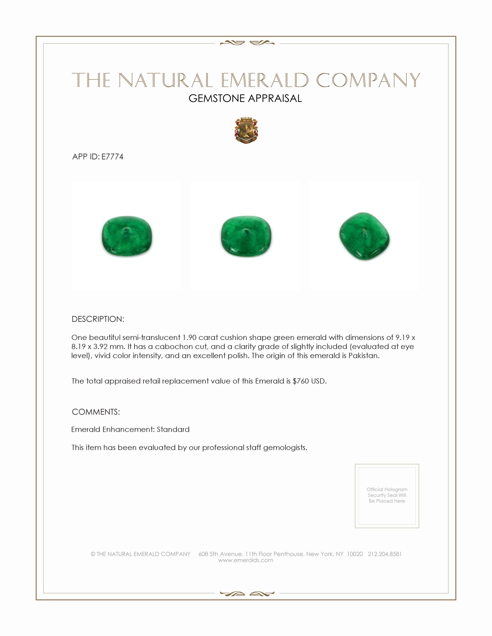 1.90 Ct. Cabochon Emerald from Pakistan