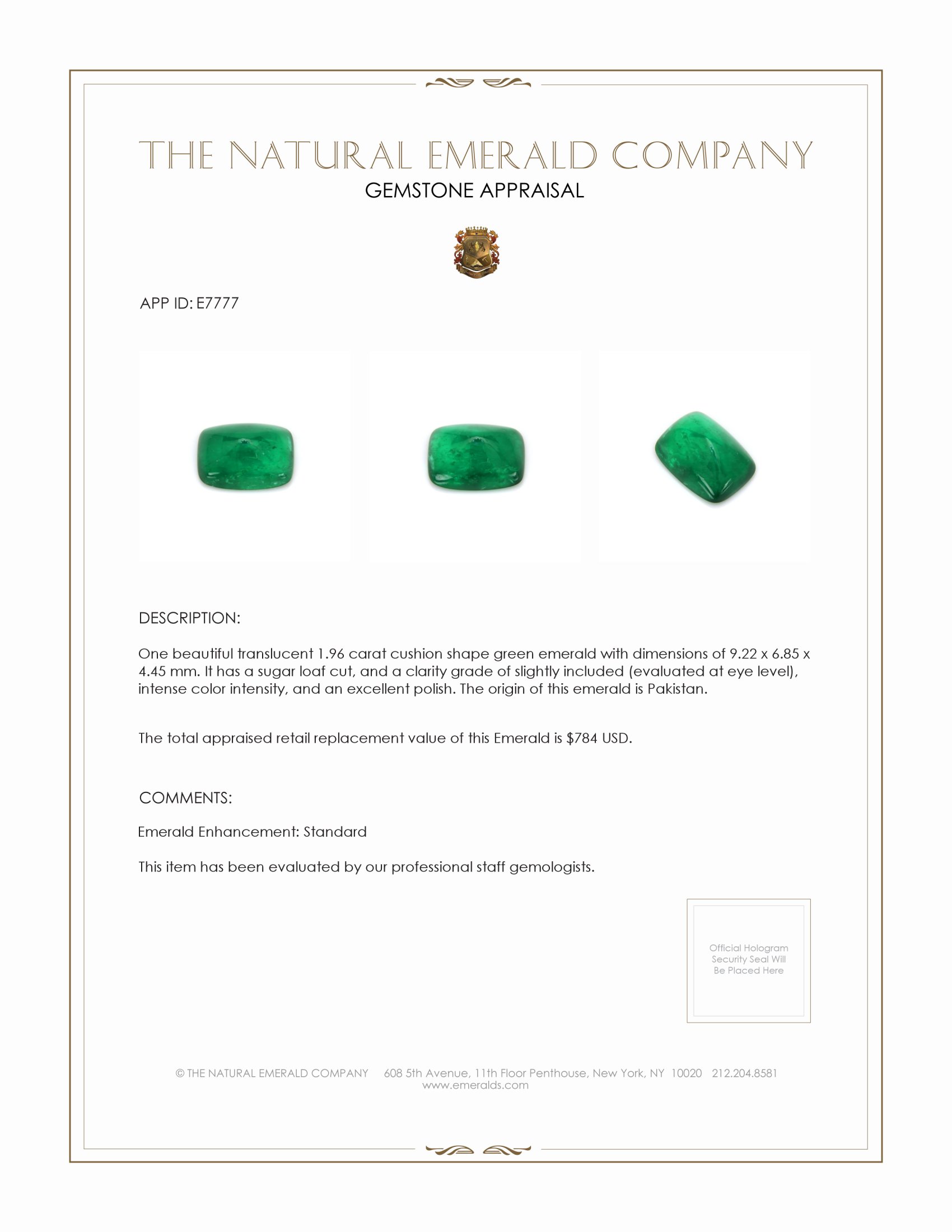 1.96 Ct. Cabochon Emerald from Pakistan