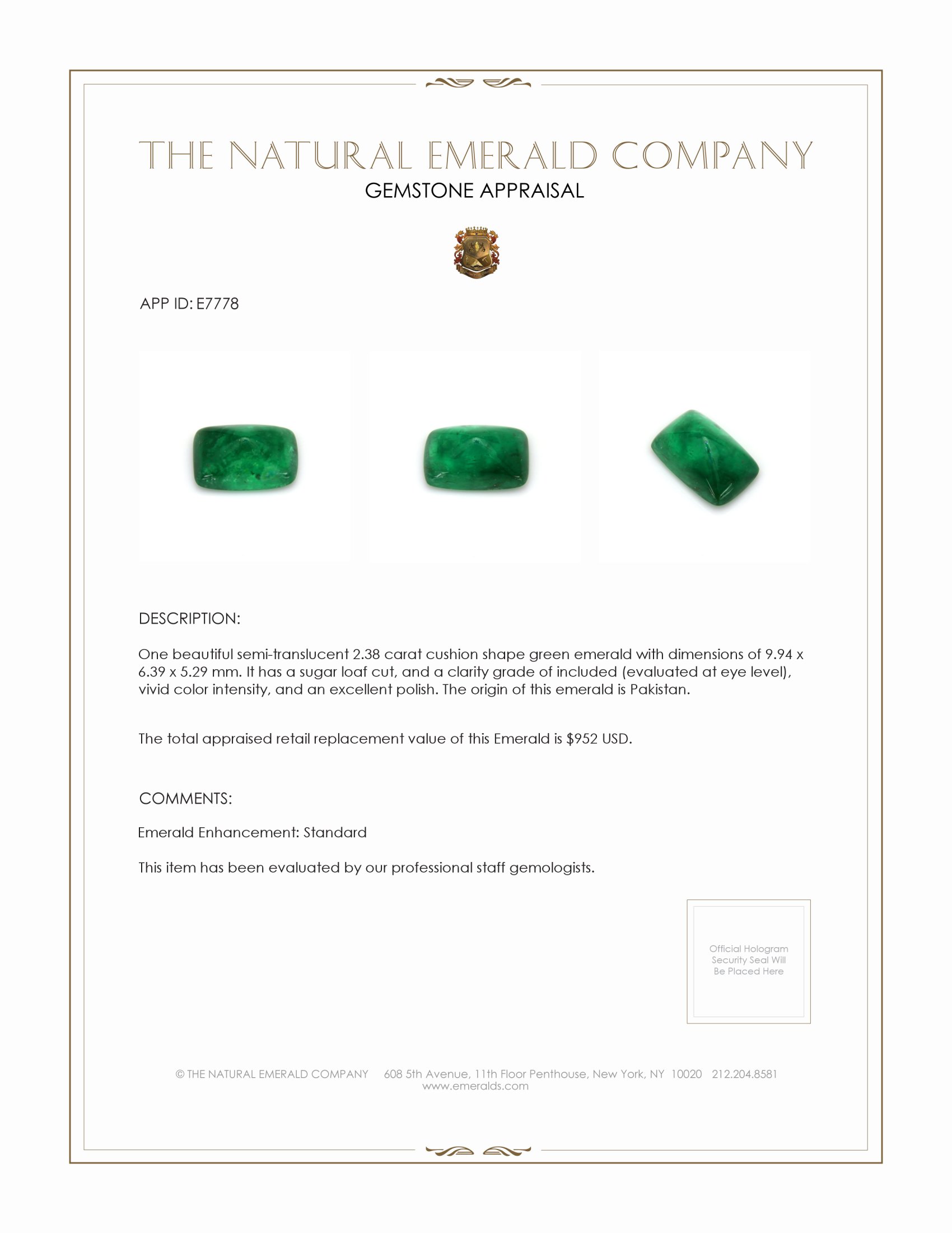 2.38 Ct. Cabochon Emerald from Pakistan