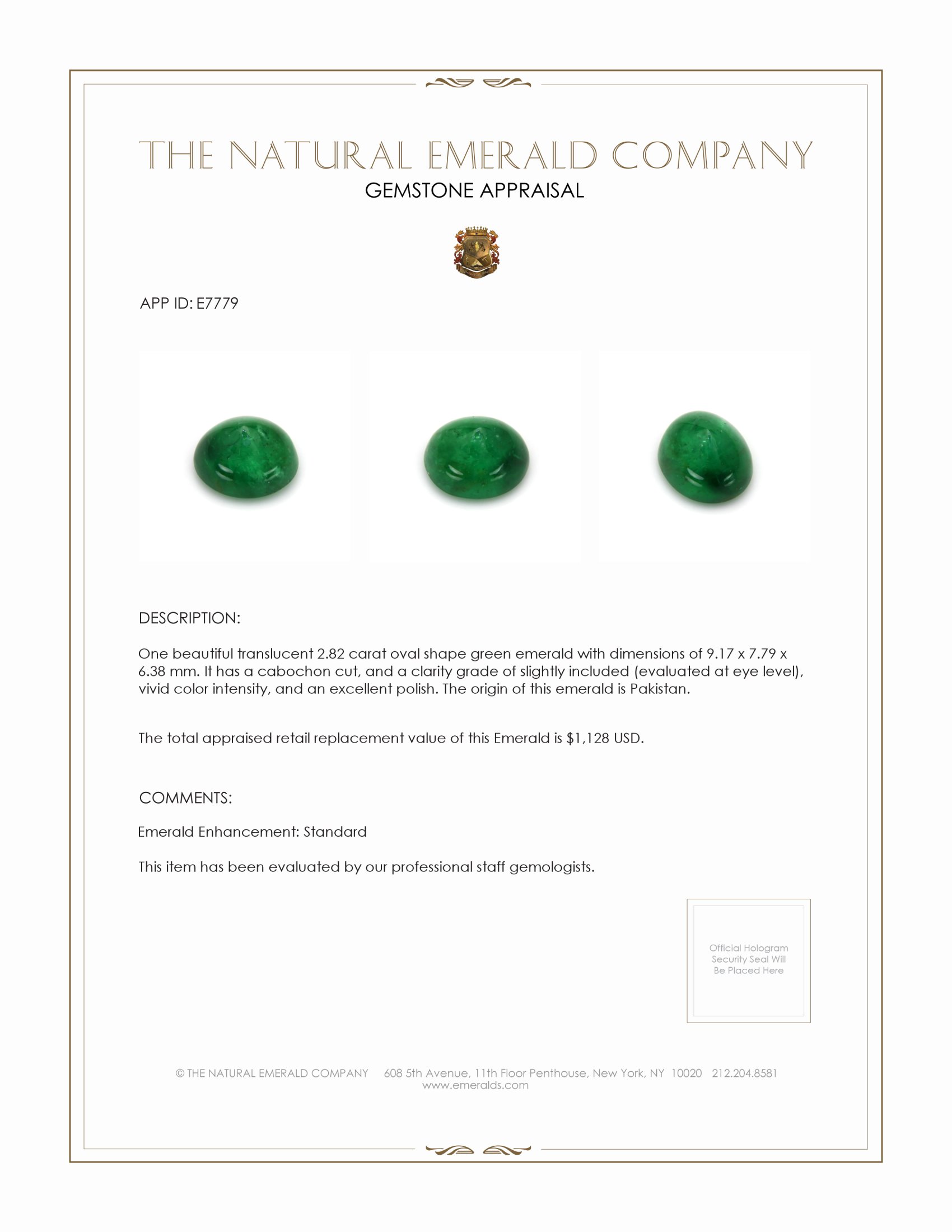 2.82 Ct. Cabochon Emerald from Pakistan