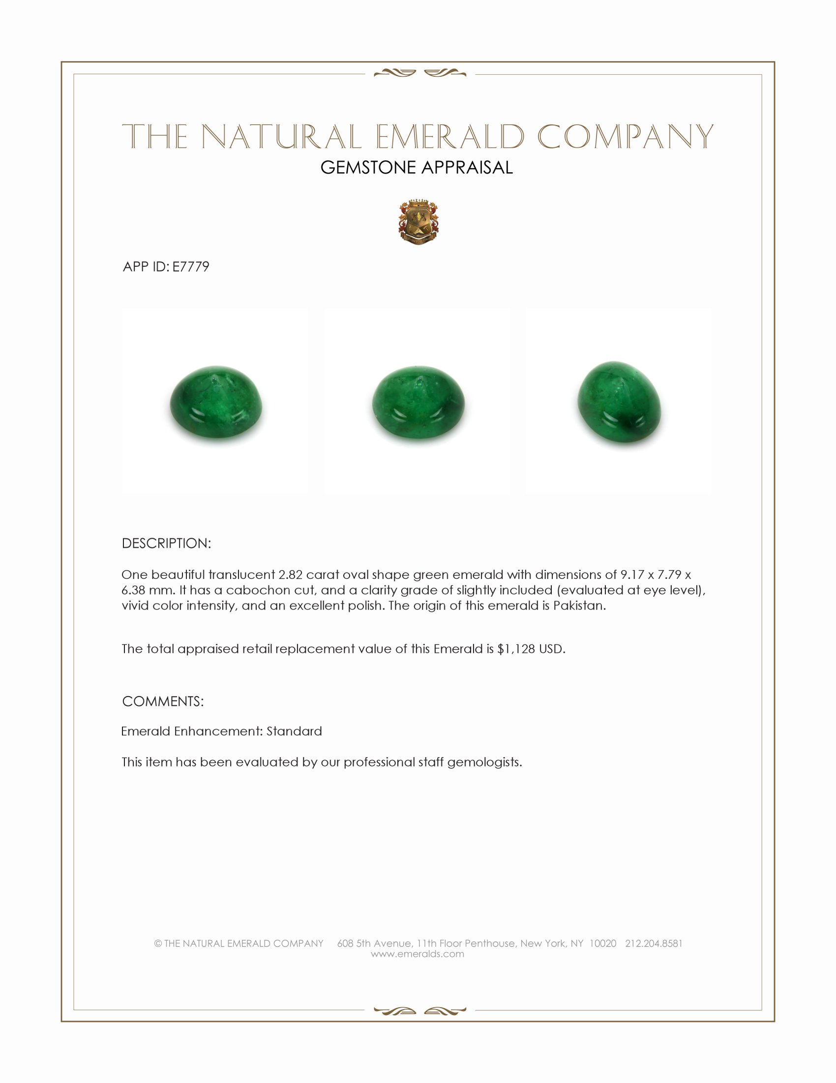 2.82 Ct. Cabochon Emerald from Pakistan
