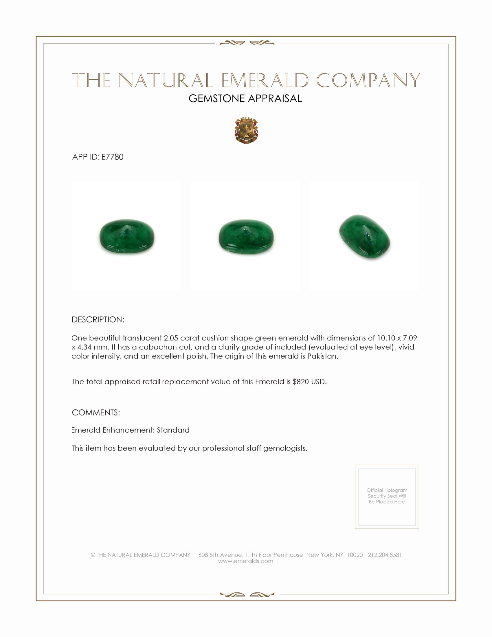 2.05 Ct. Cabochon Emerald from Pakistan