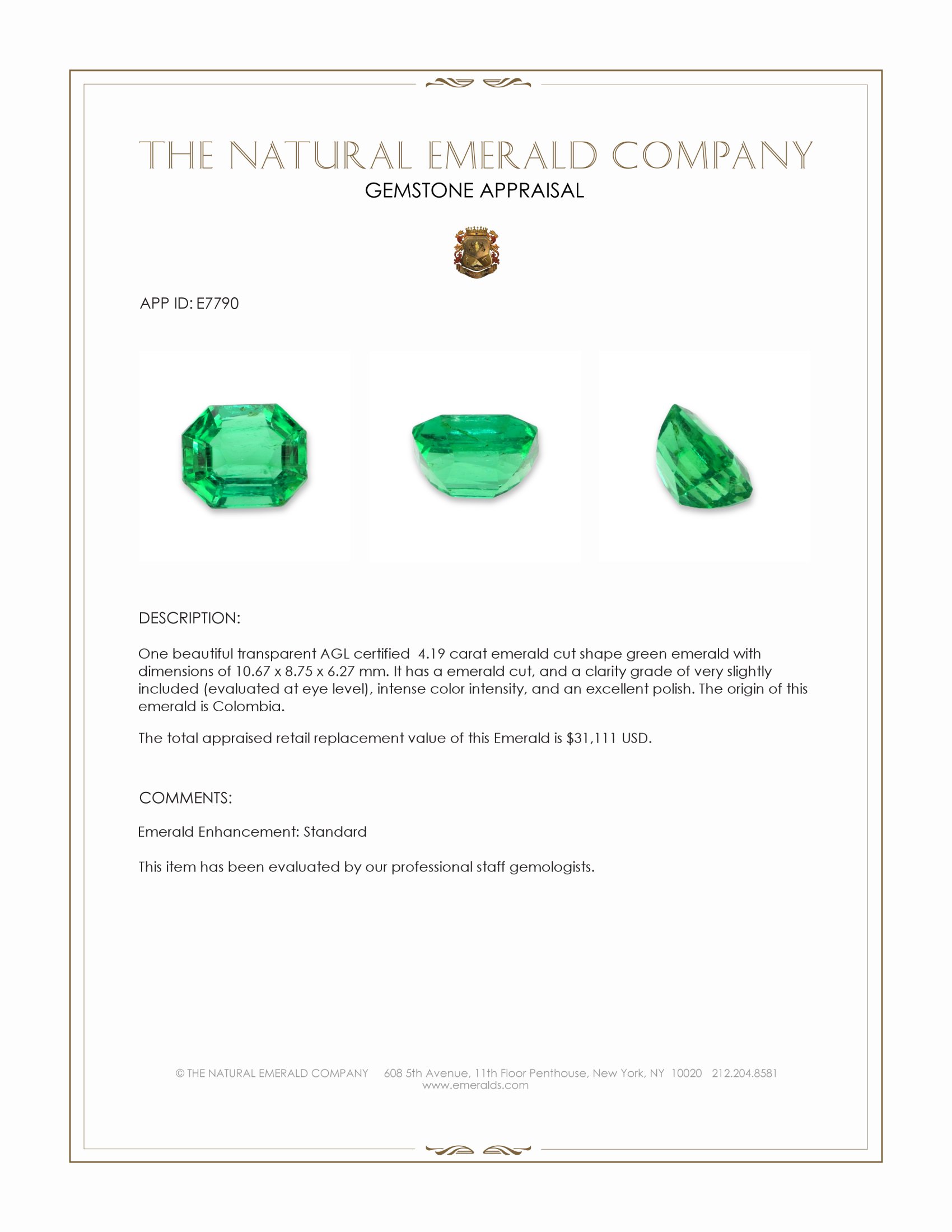 4.19 Ct. Emerald from Colombia