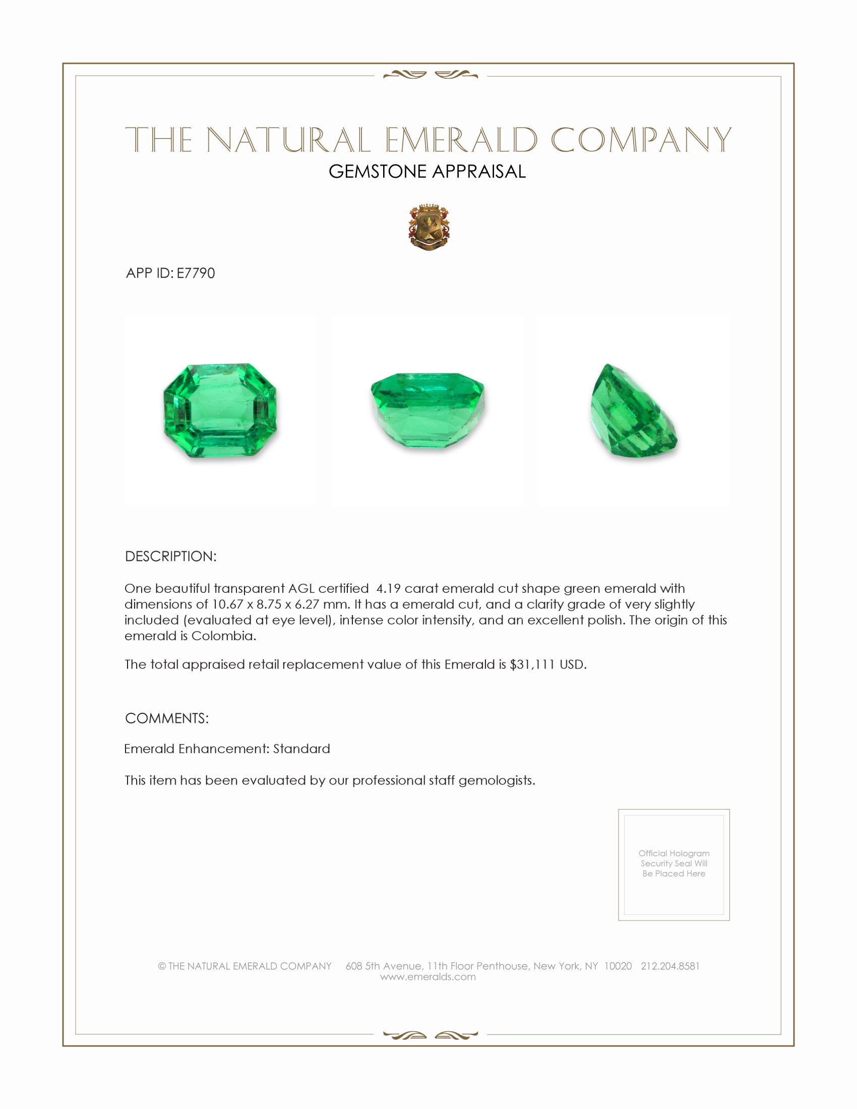 4.19 Ct. Emerald from Colombia