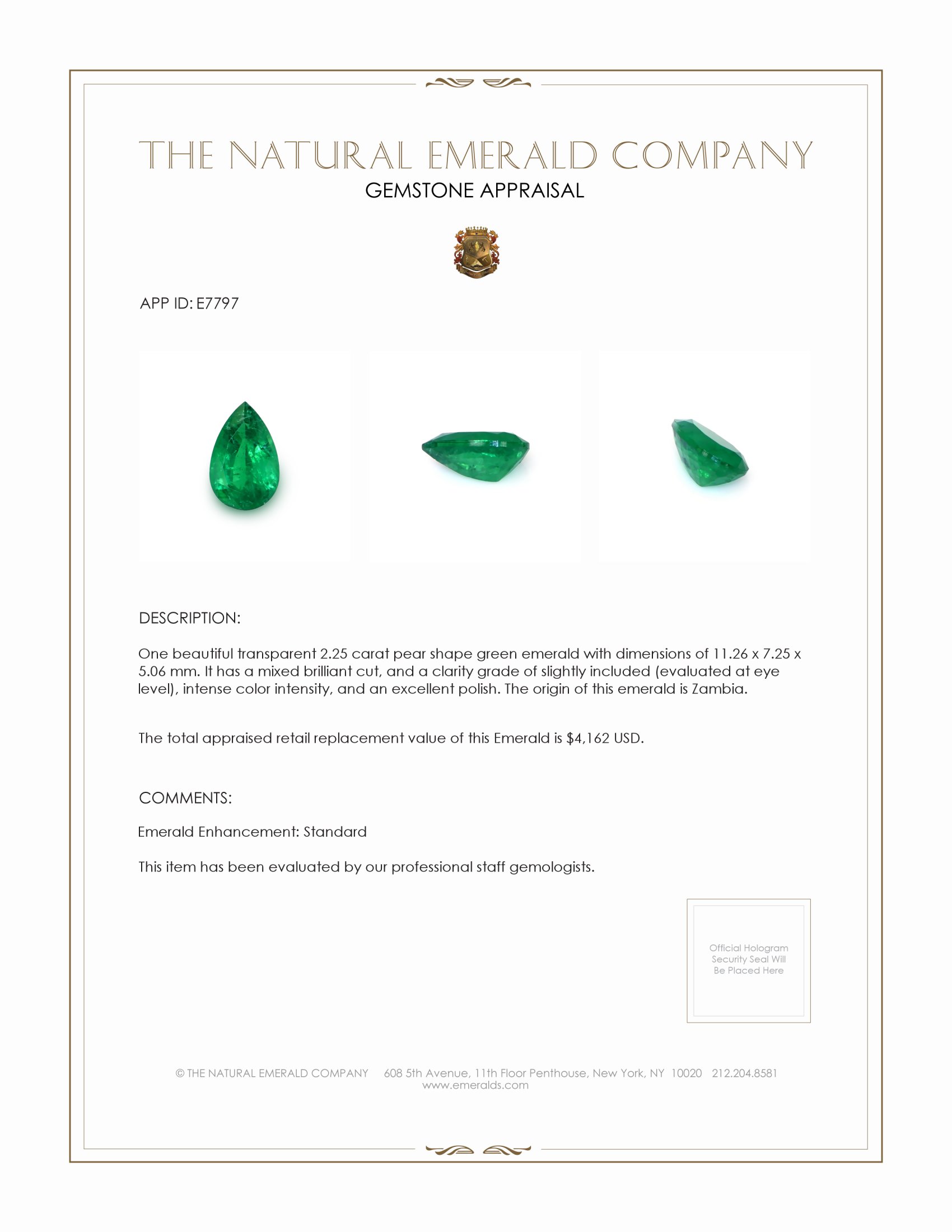 2.25 Ct. Emerald from Zambia