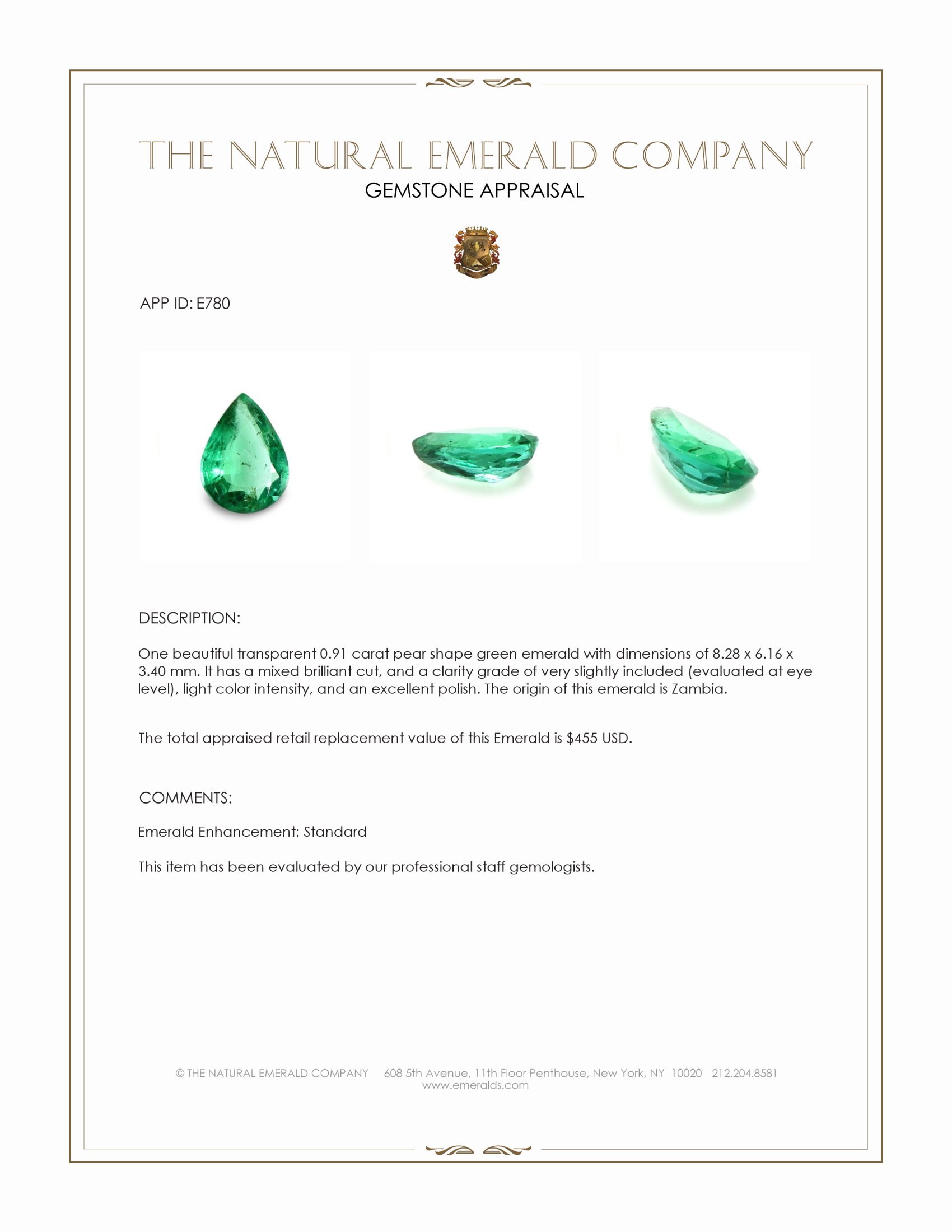 0.91 Ct. Emerald from Zambia