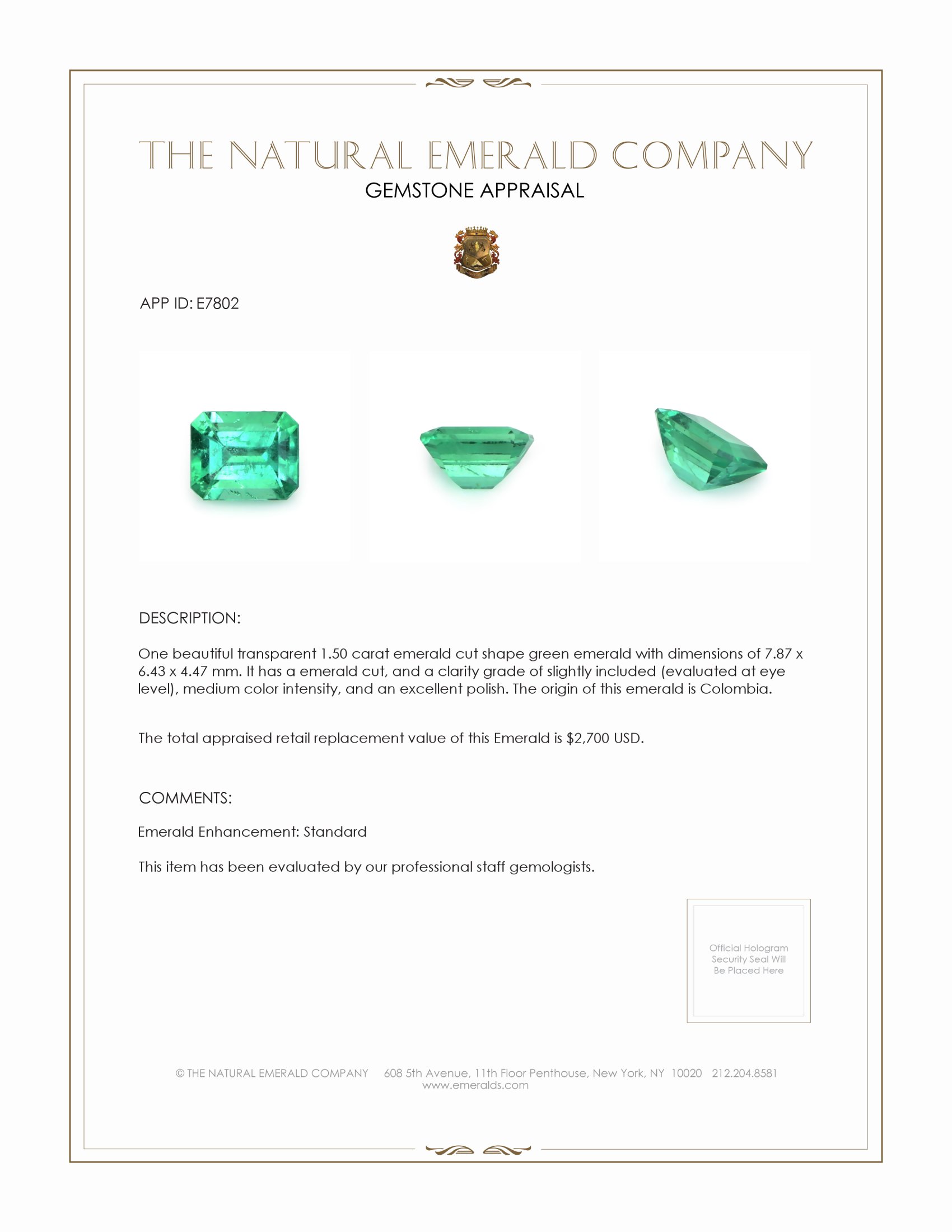 1.50 Ct. Emerald from Colombia