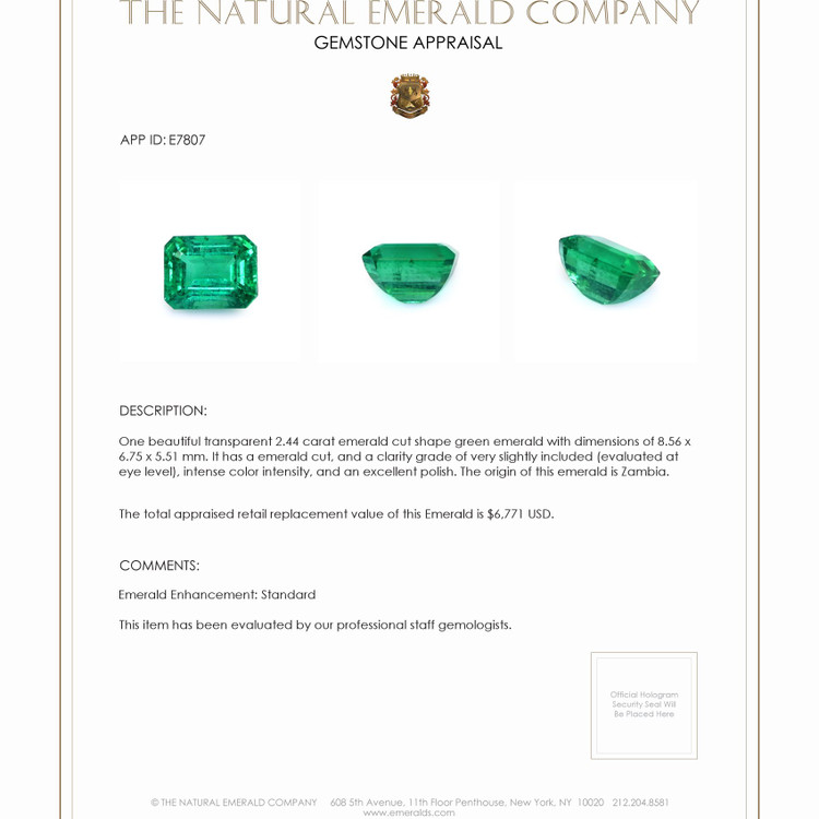 2.44 Ct. Emerald from Zambia