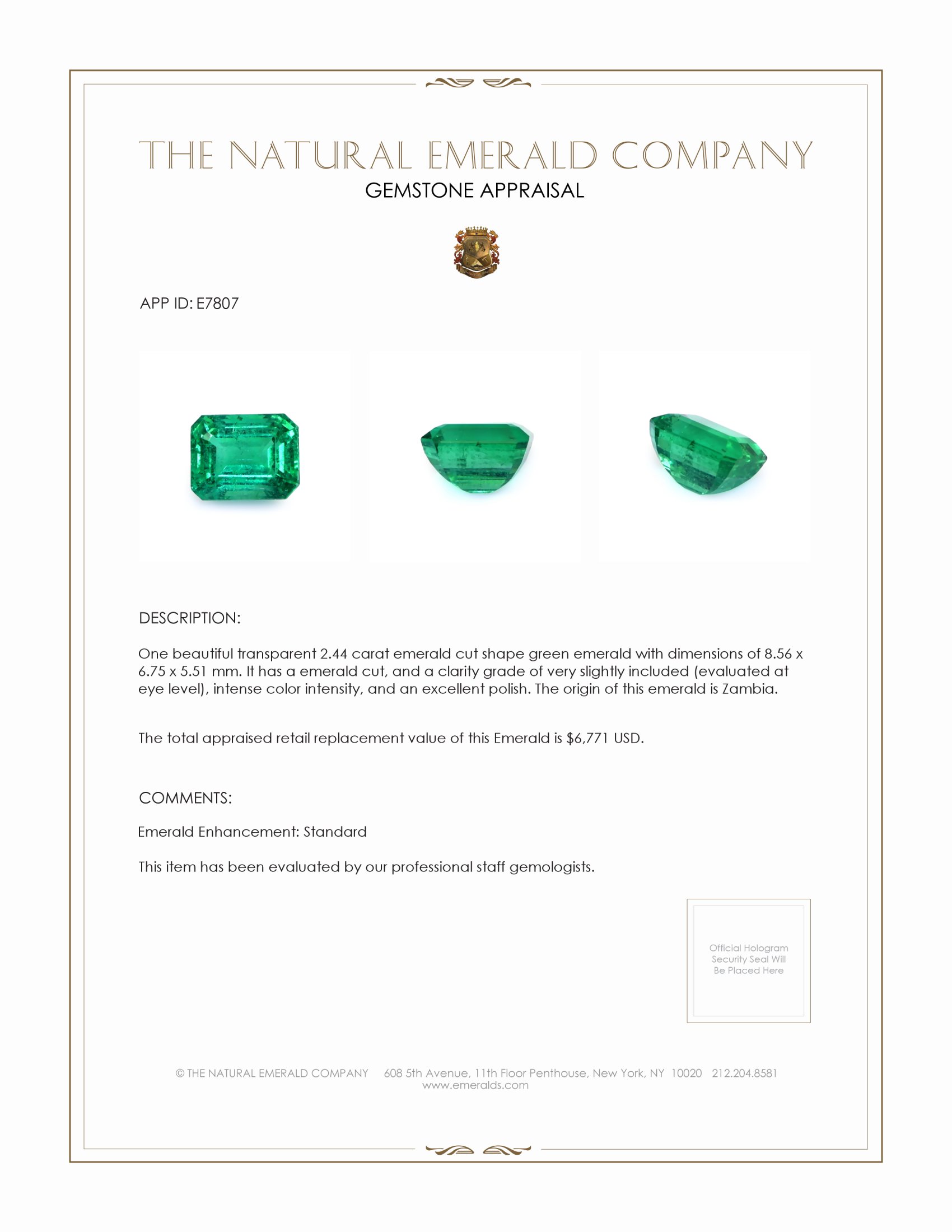 2.44 Ct. Emerald from Zambia