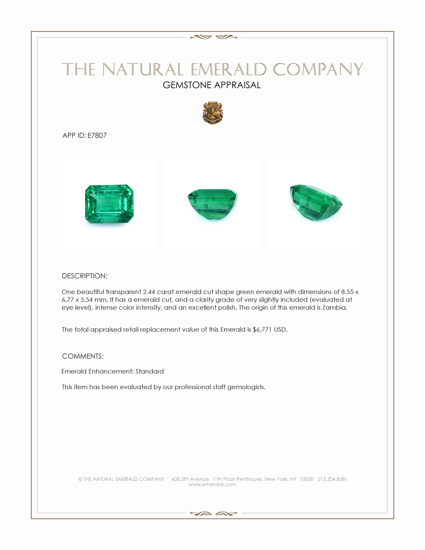 2.44 Ct. Emerald from Zambia
