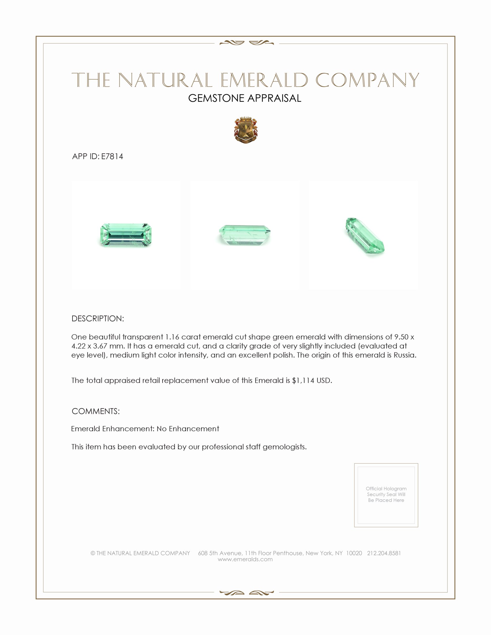 1.16 Ct. Emerald from Russia