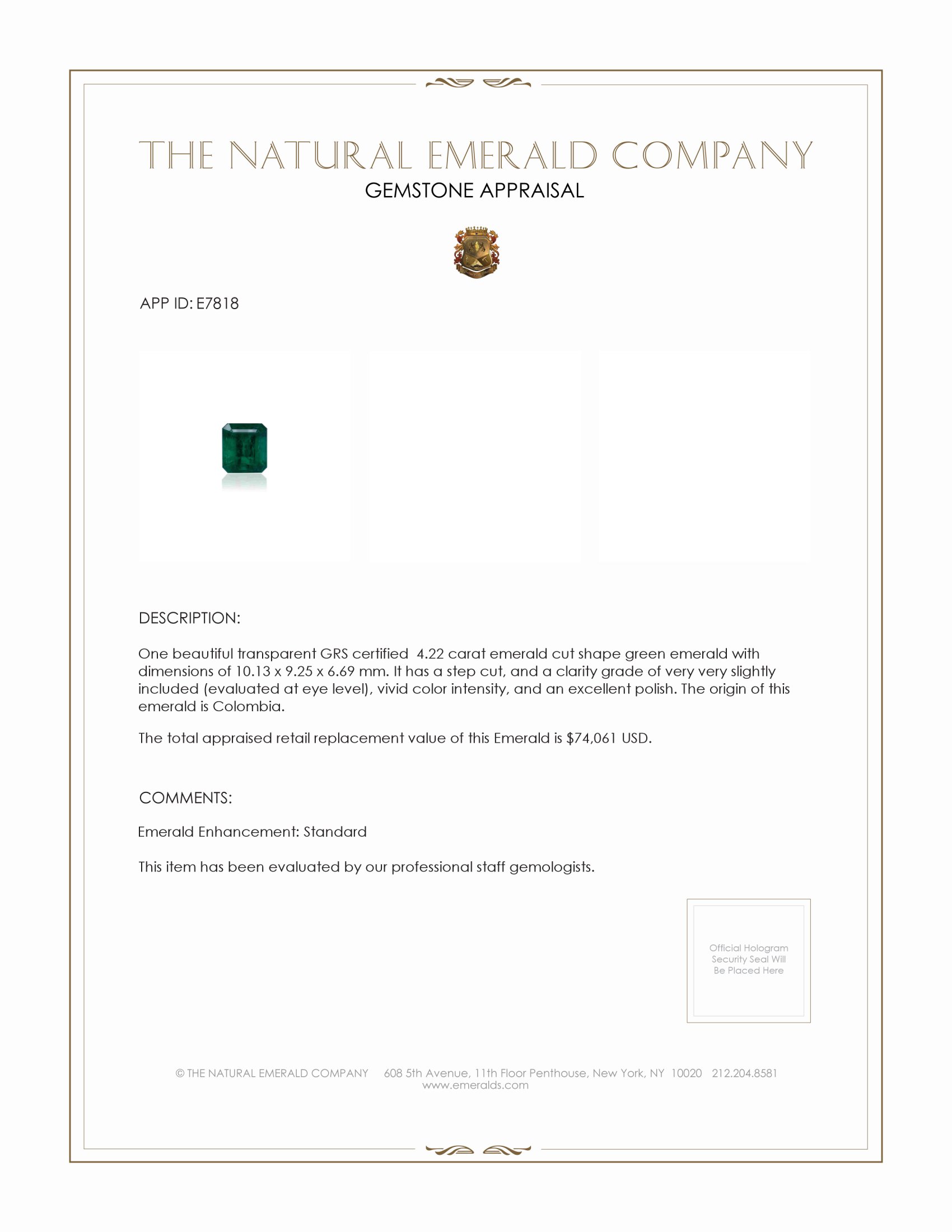 4.22 Ct. Emerald from Colombia