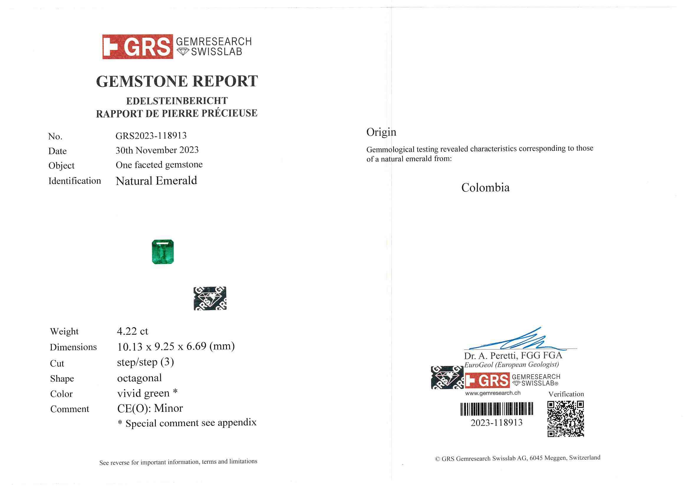 4.22 Ct. Emerald from Colombia