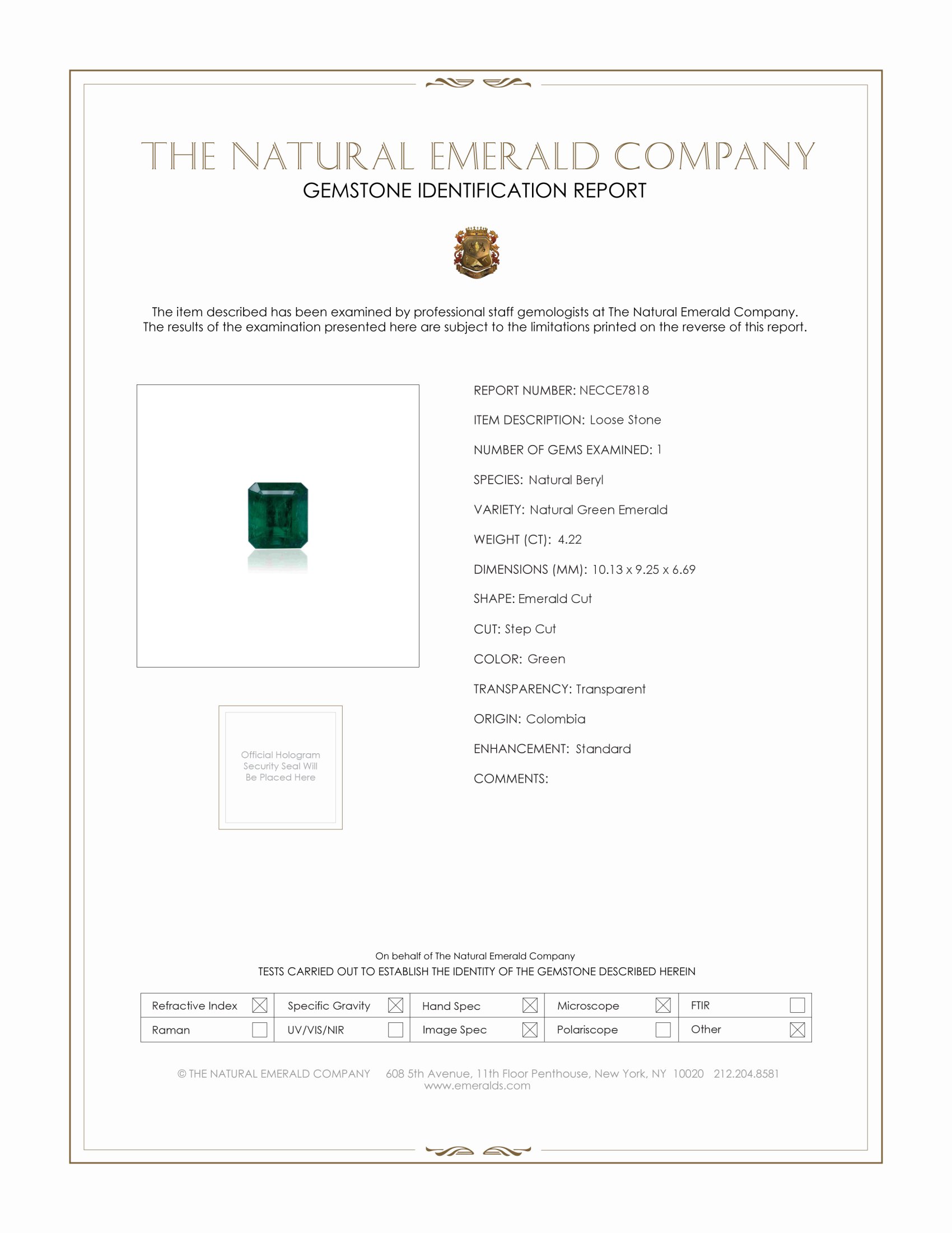 4.22 Ct. Emerald from Colombia