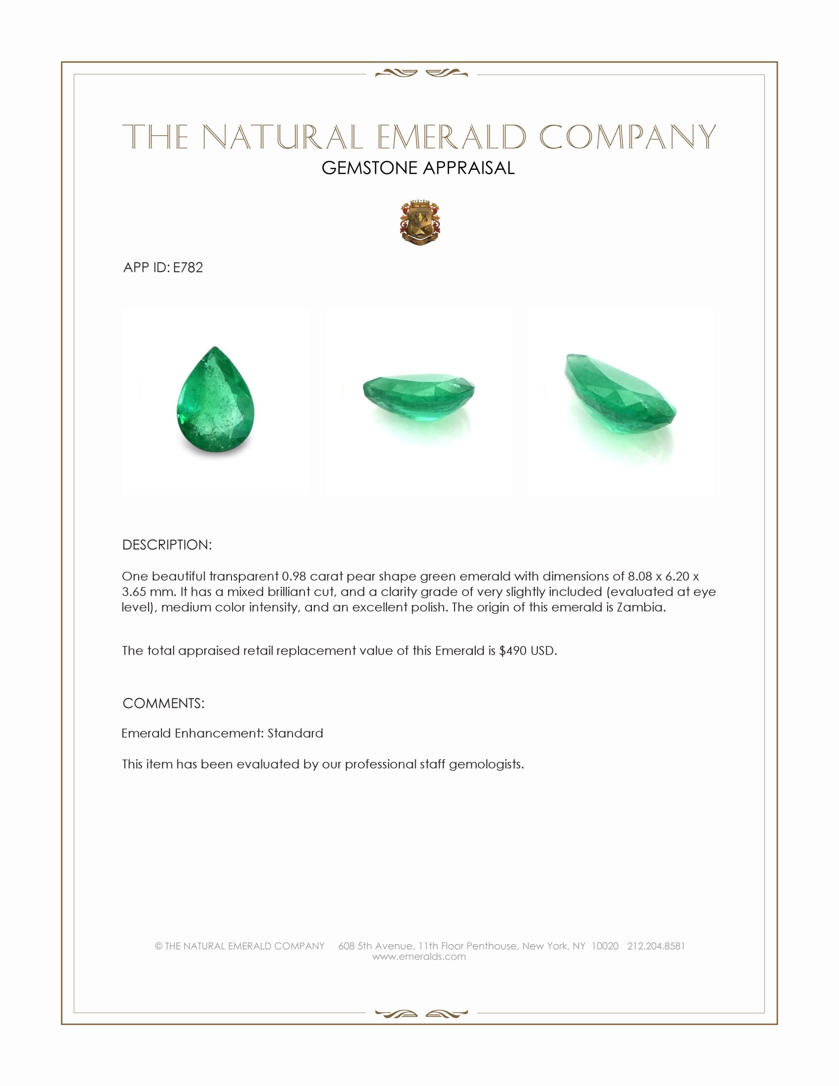 0.98 Ct. Emerald from Zambia