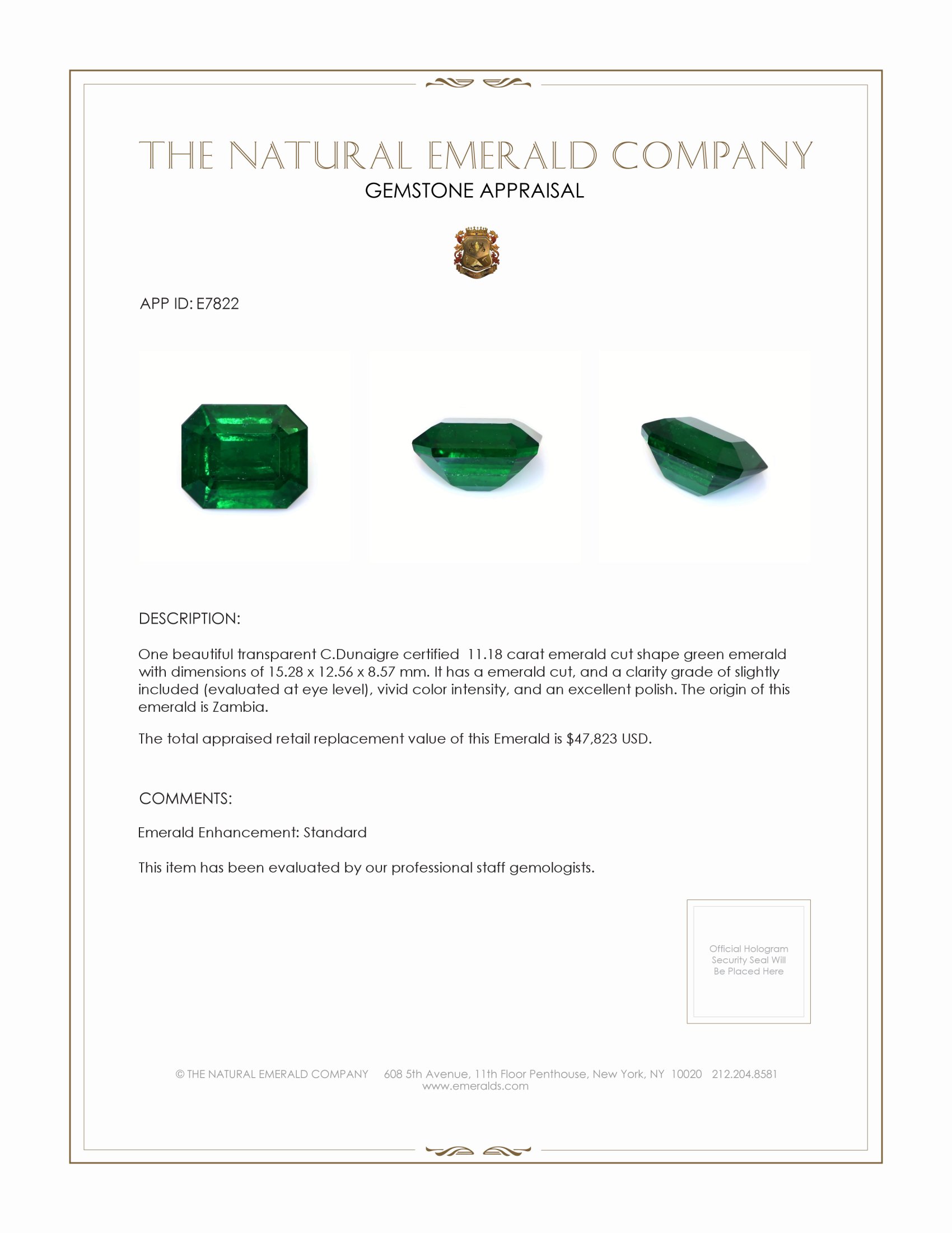 11.18 Ct. Emerald from Zambia