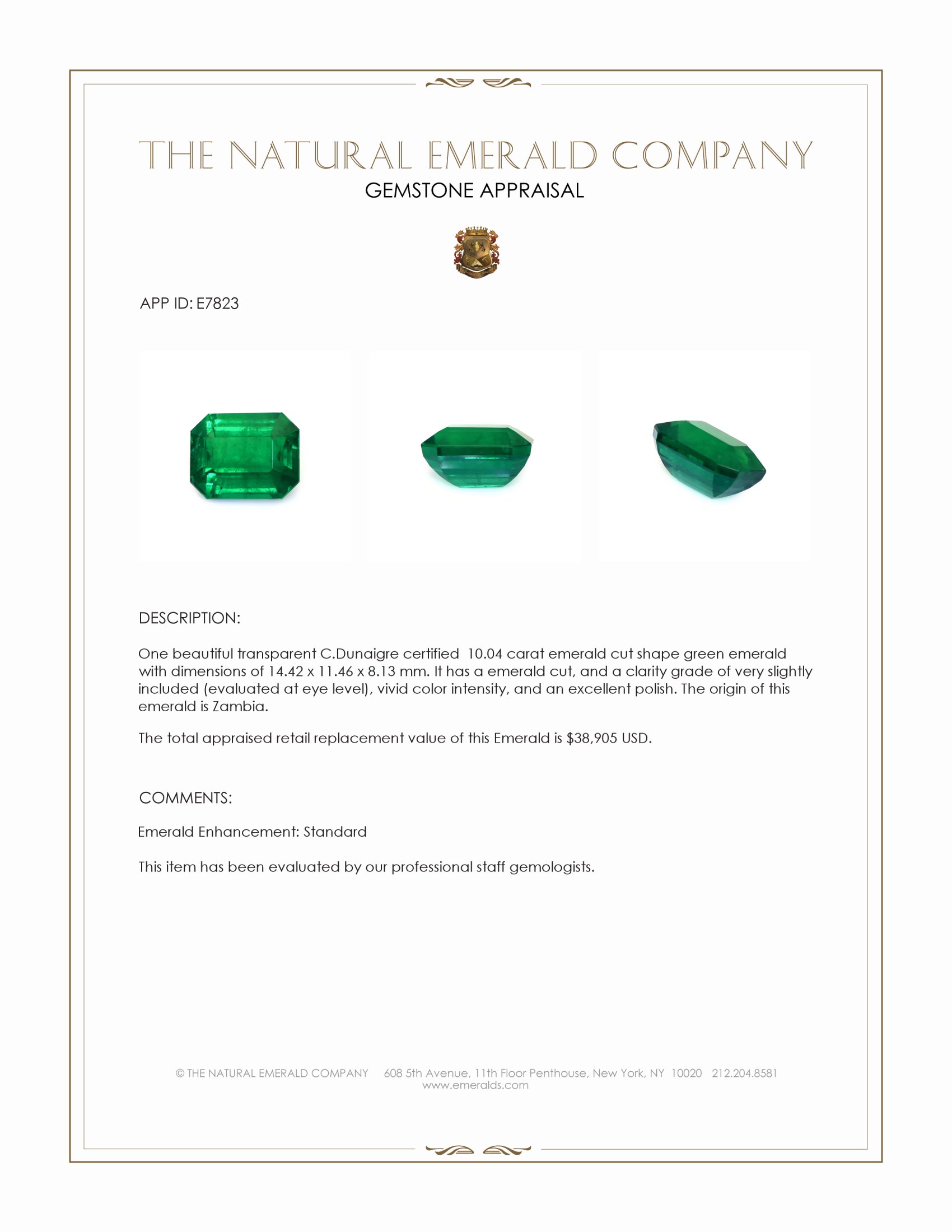 10.04 Ct. Emerald from Zambia