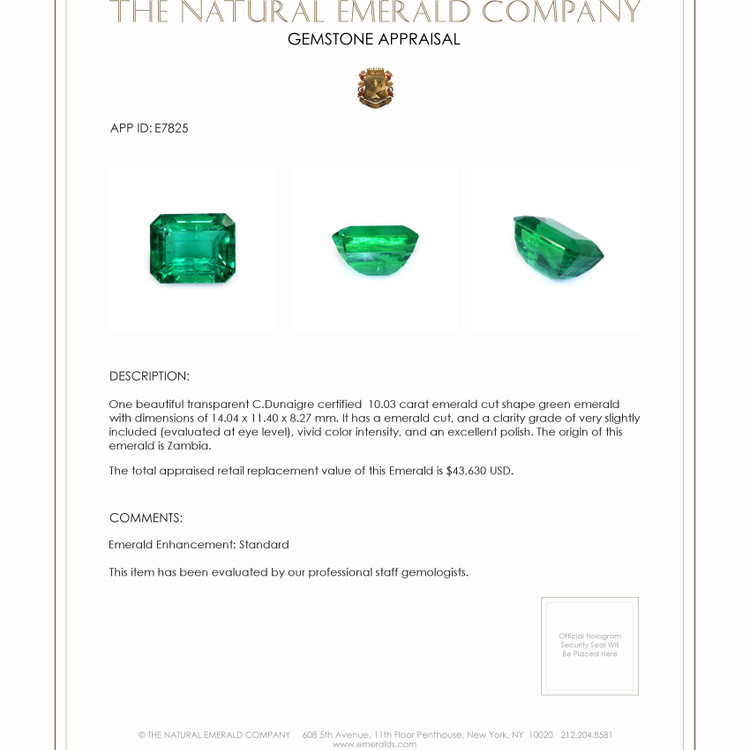 10.03 Ct. Emerald from Zambia
