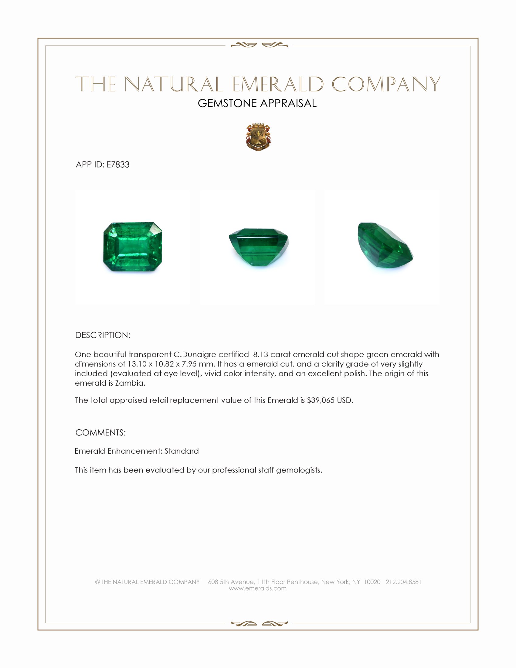 8.13 Ct. Emerald from Zambia