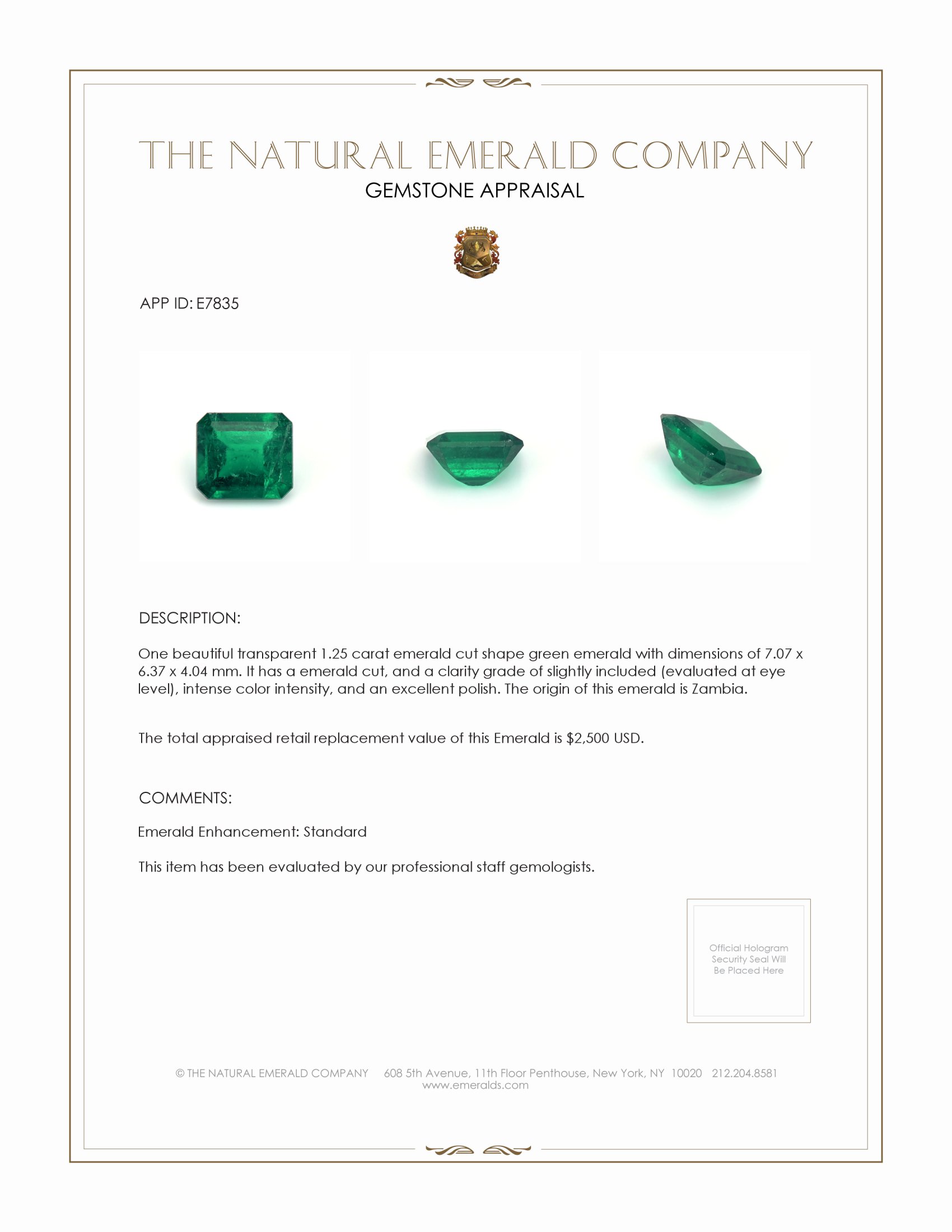 1.25 Ct. Emerald from Zambia