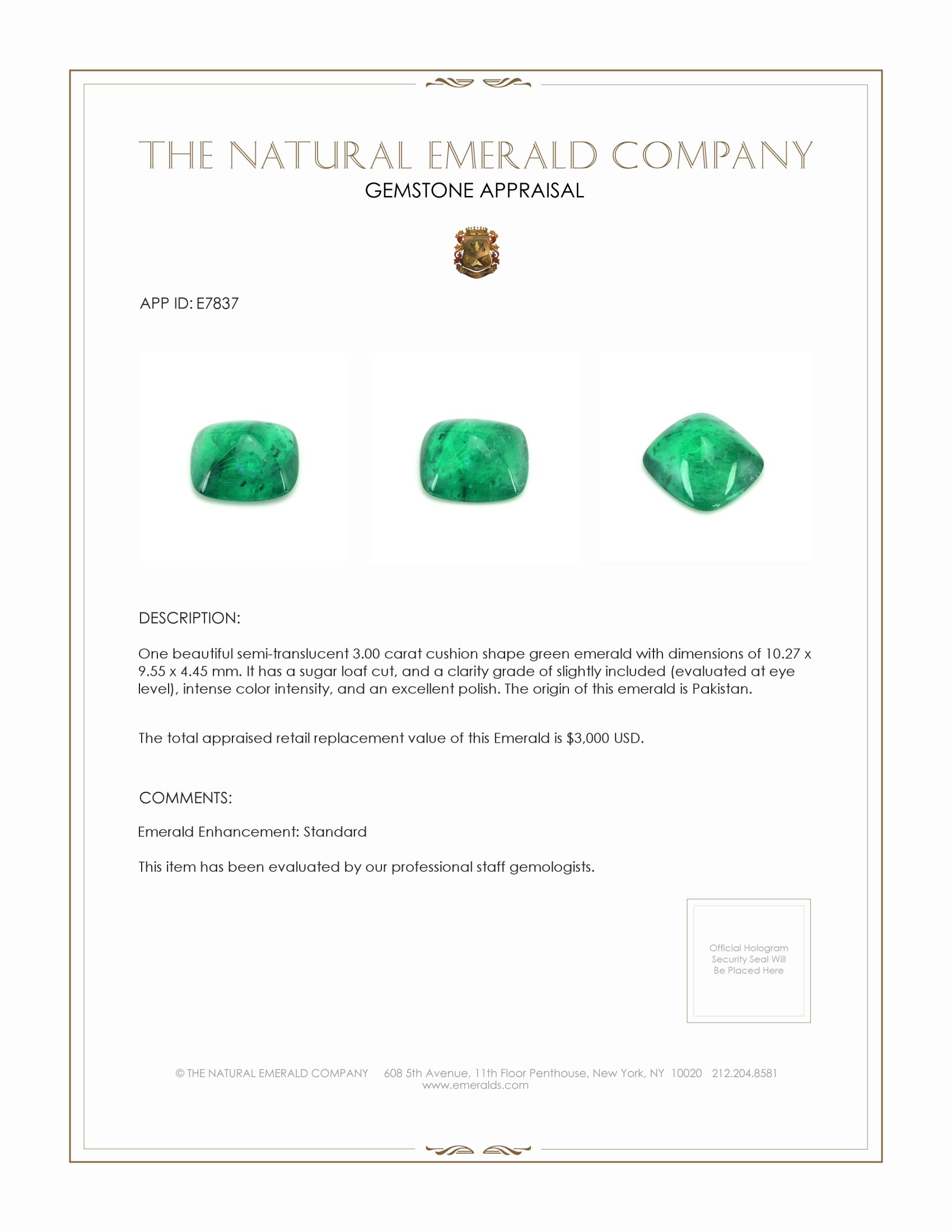 3.00 Ct. Cabochon Emerald from Pakistan