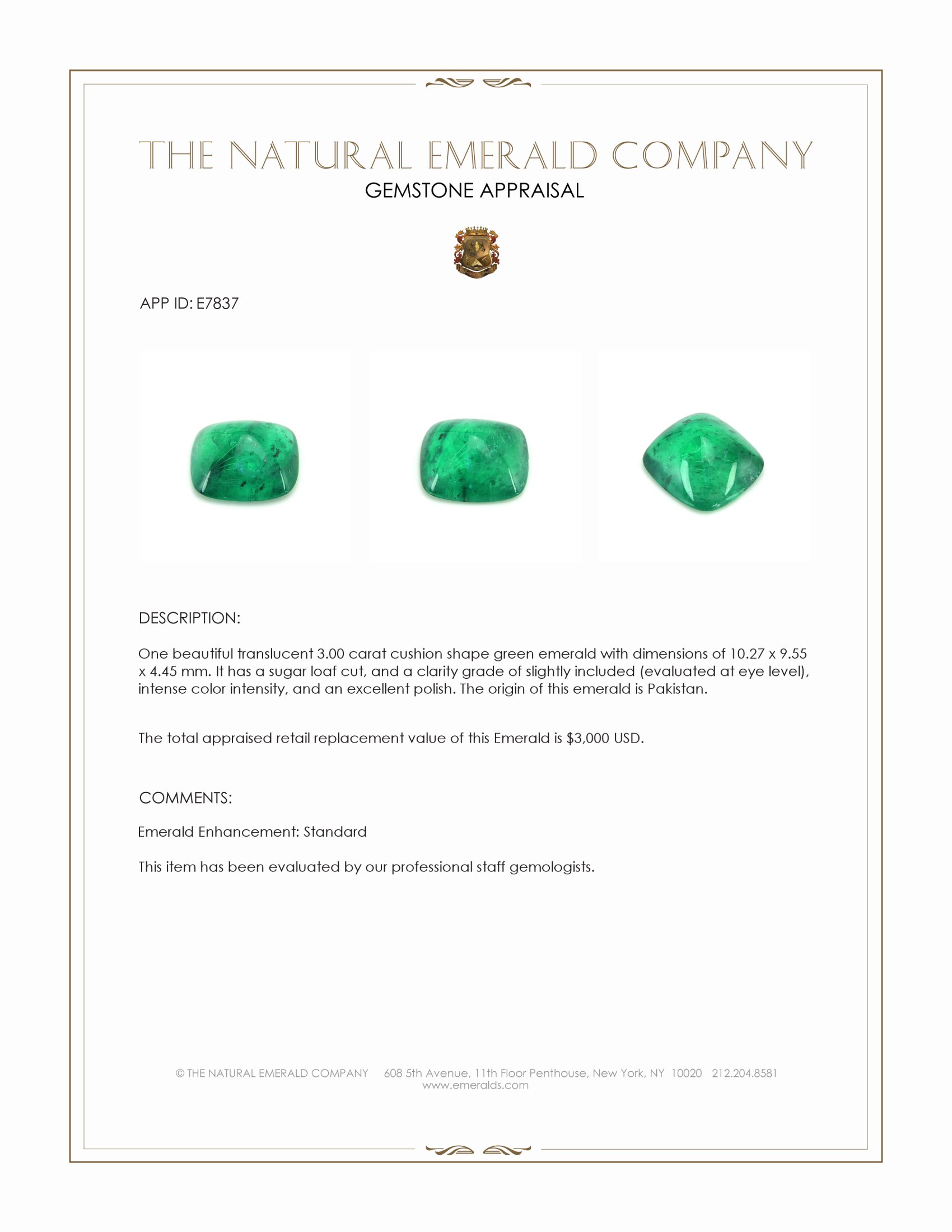 3.00 Ct. Cabochon Emerald from Pakistan