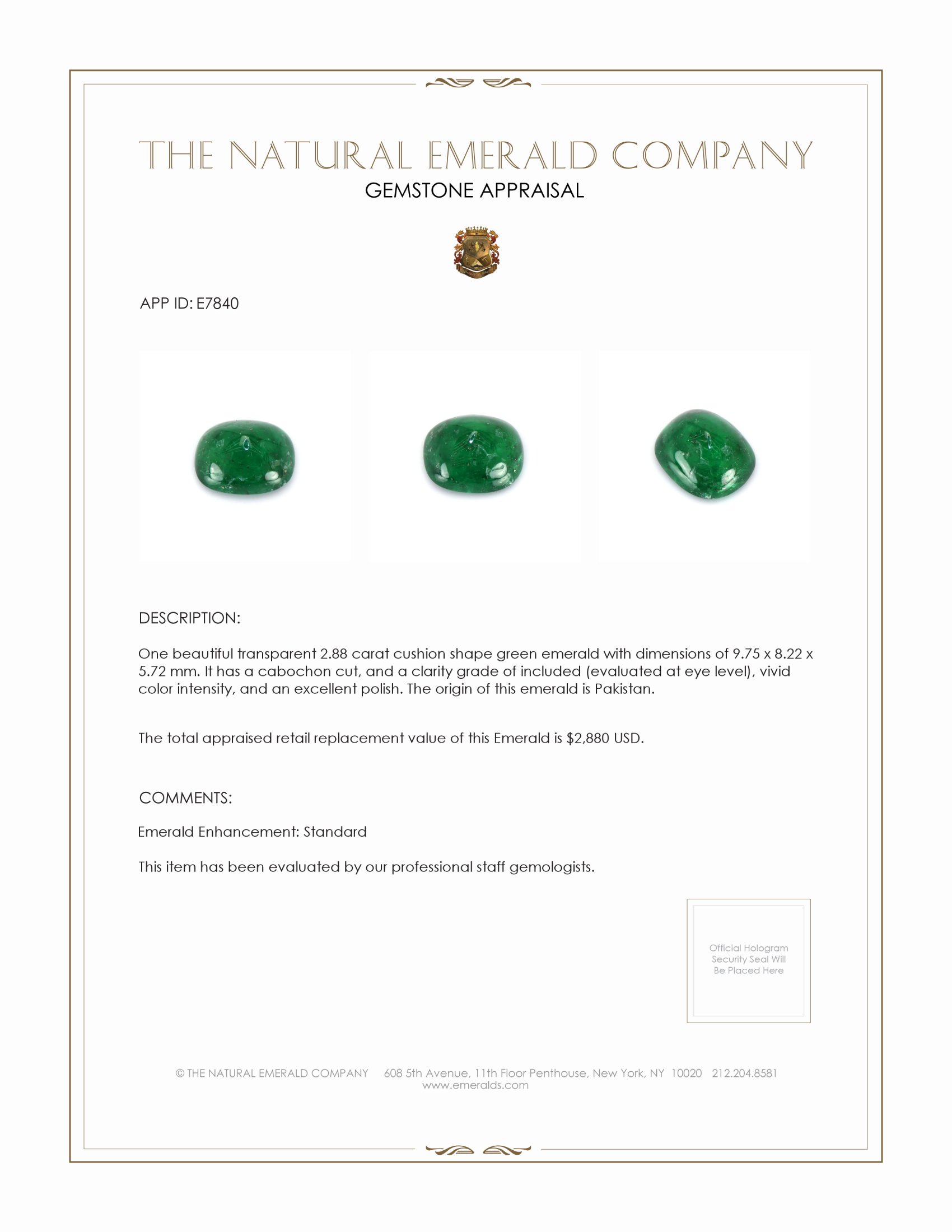 2.88 Ct. Cabochon Emerald from Pakistan