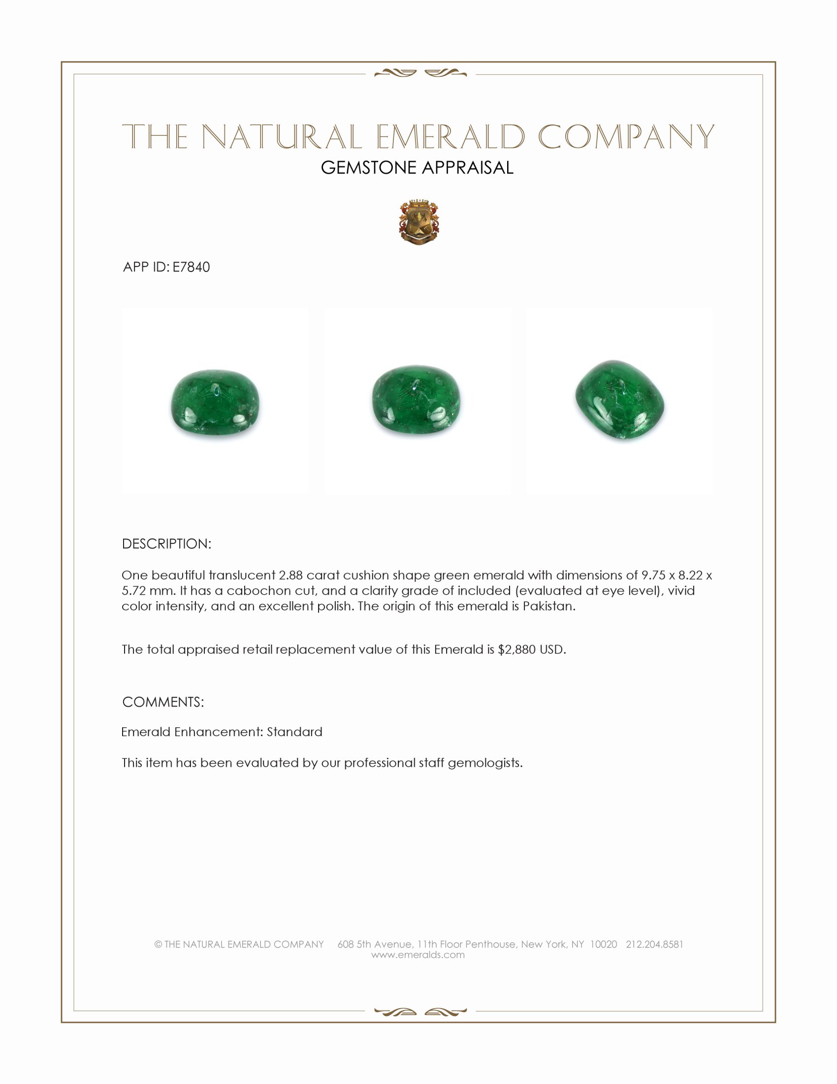 2.88 Ct. Cabochon Emerald from Pakistan