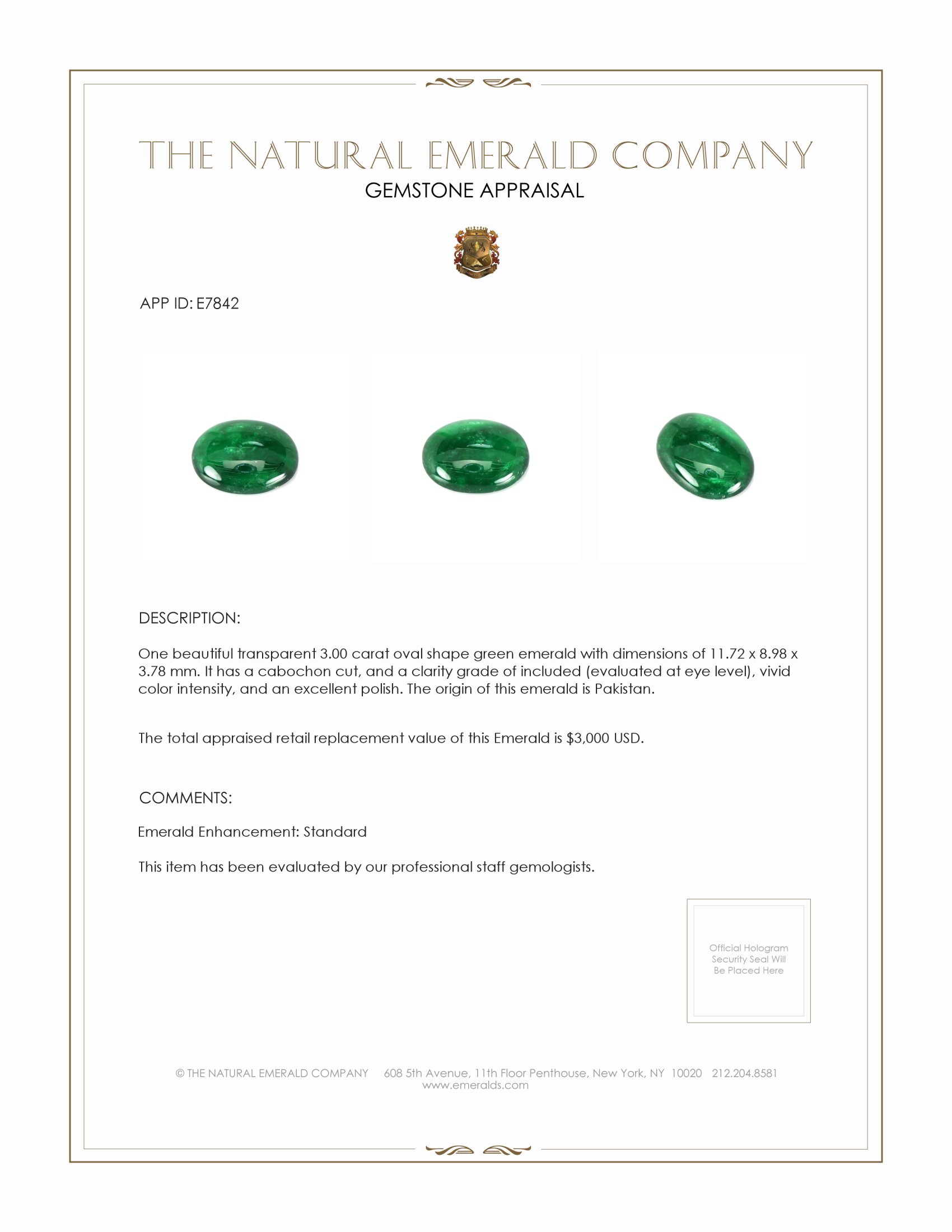 3.00 Ct. Cabochon Emerald from Pakistan