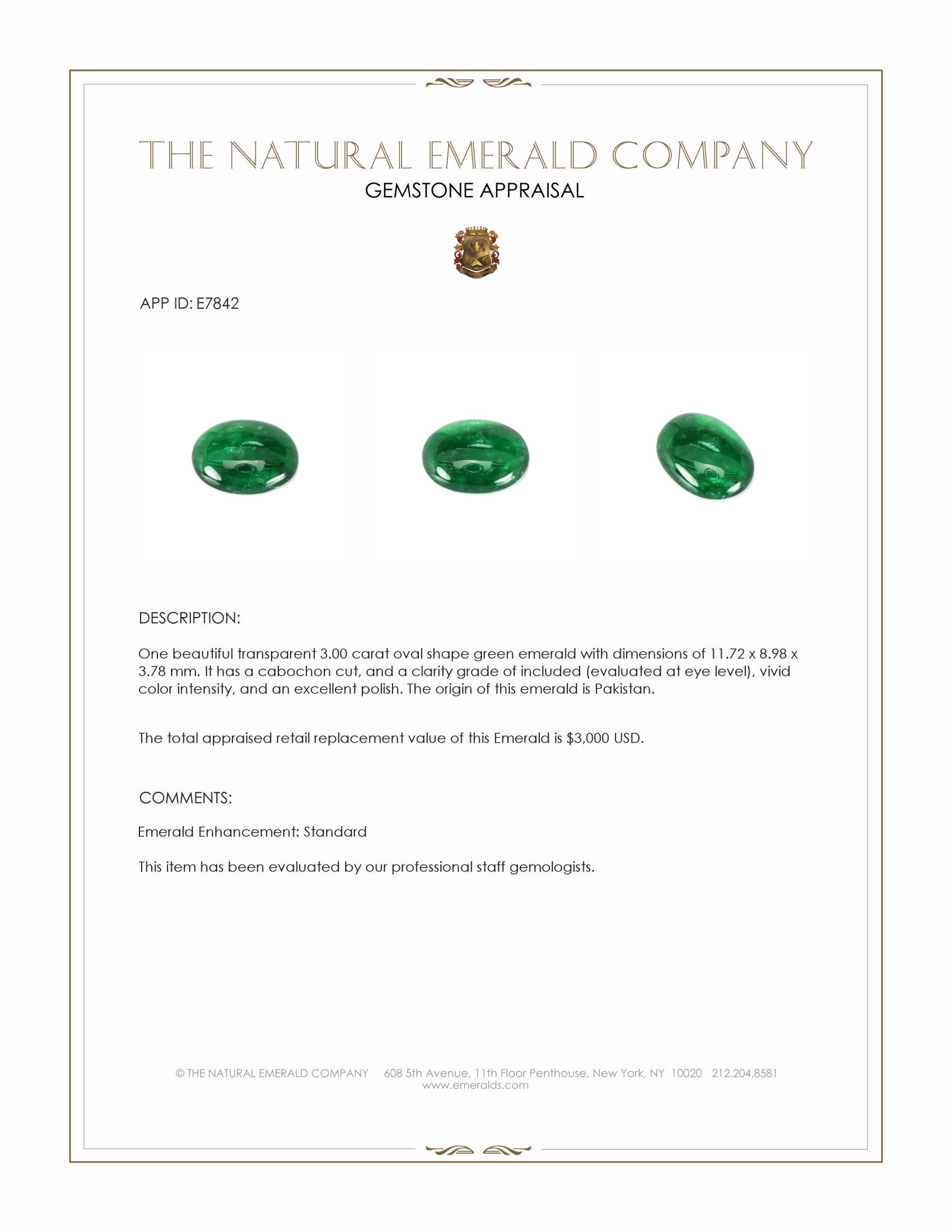3.00 Ct. Cabochon Emerald from Pakistan