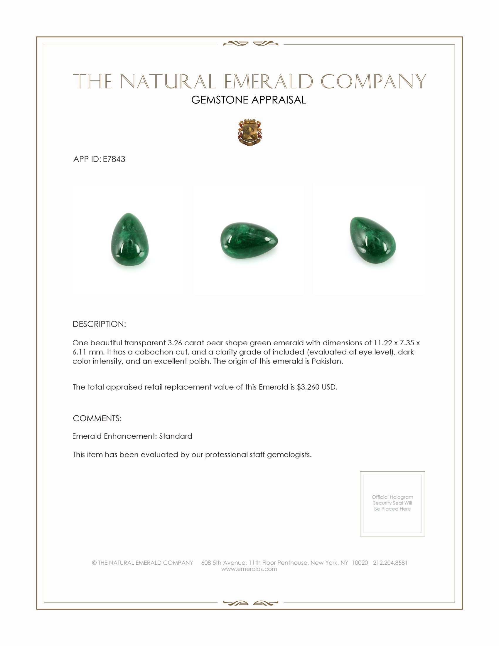 3.26 Ct. Cabochon Emerald from Pakistan