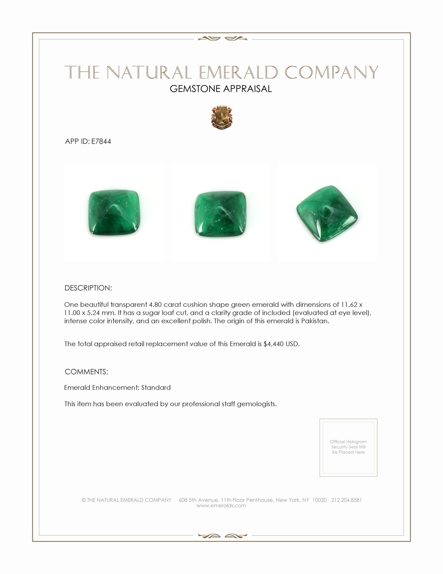 4.80 Ct. Cabochon Emerald from Pakistan