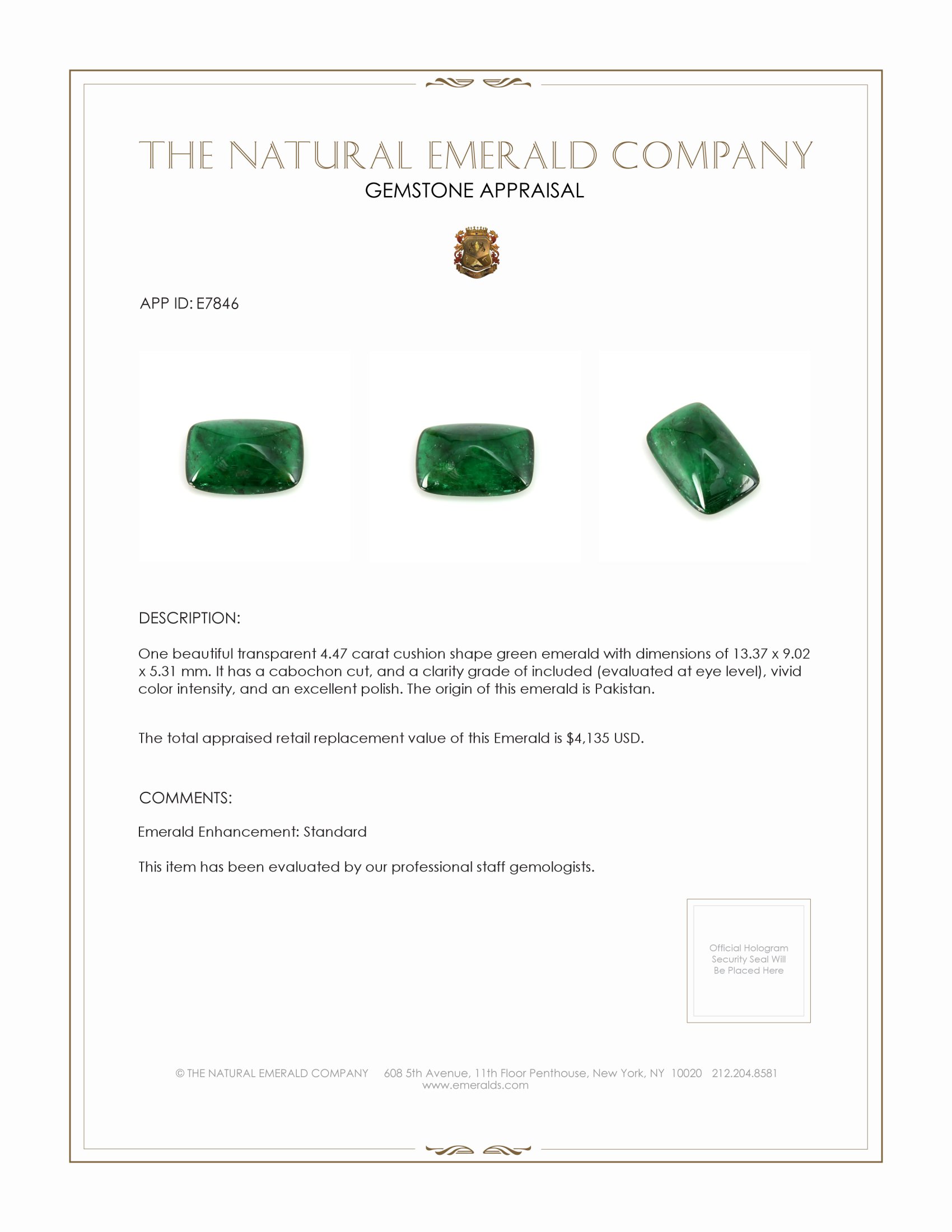 4.47 Ct. Cabochon Emerald from Pakistan