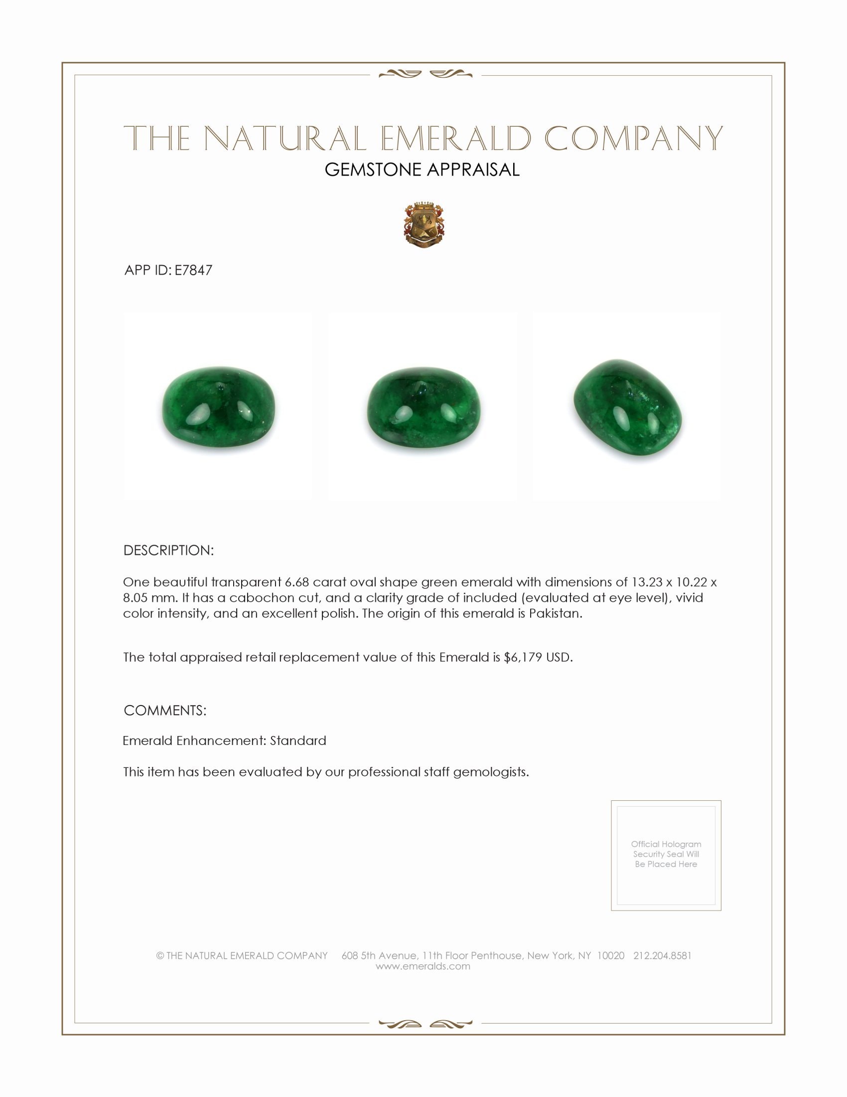 6.68 Ct. Cabochon Emerald from Pakistan