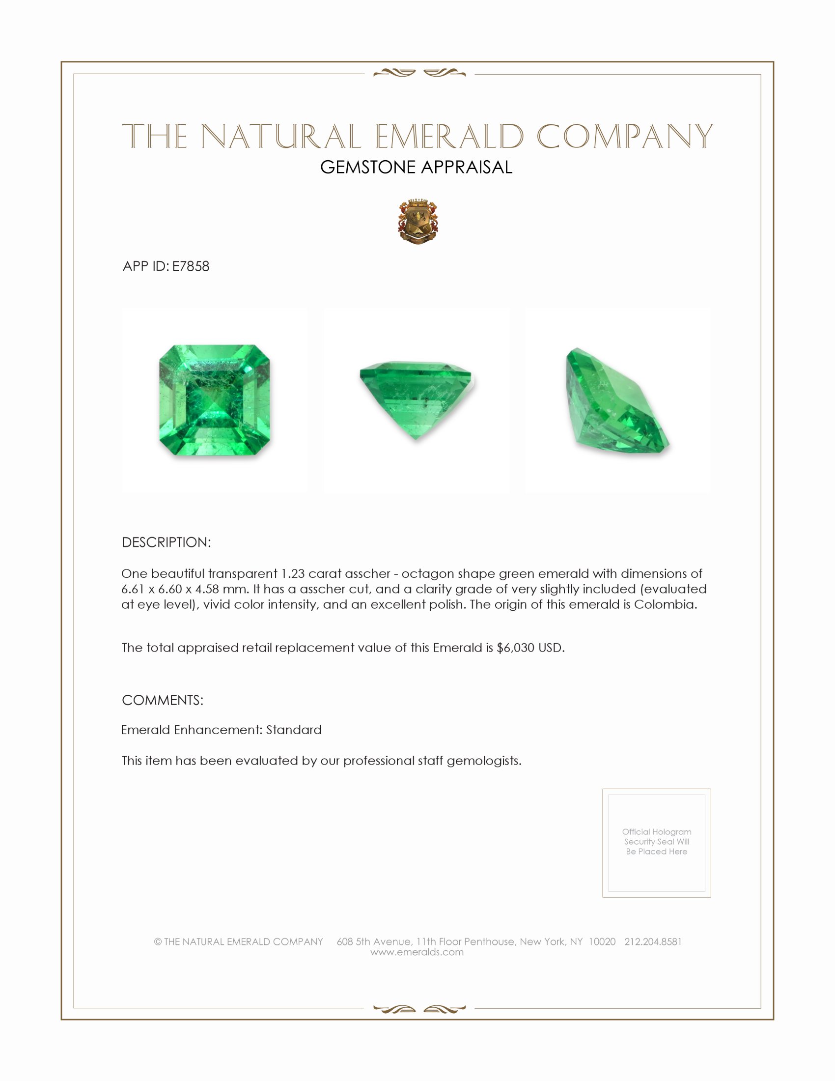 1.23 Ct. Emerald from Colombia
