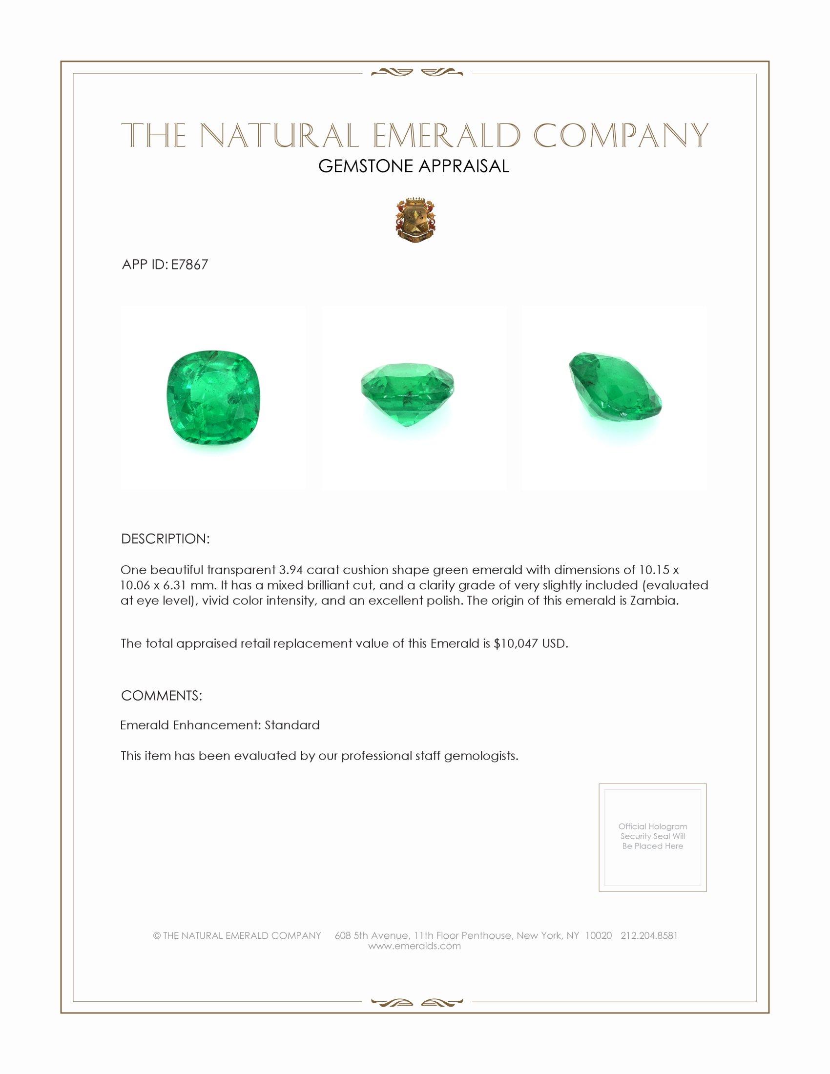 3.94 Ct. Emerald from Zambia