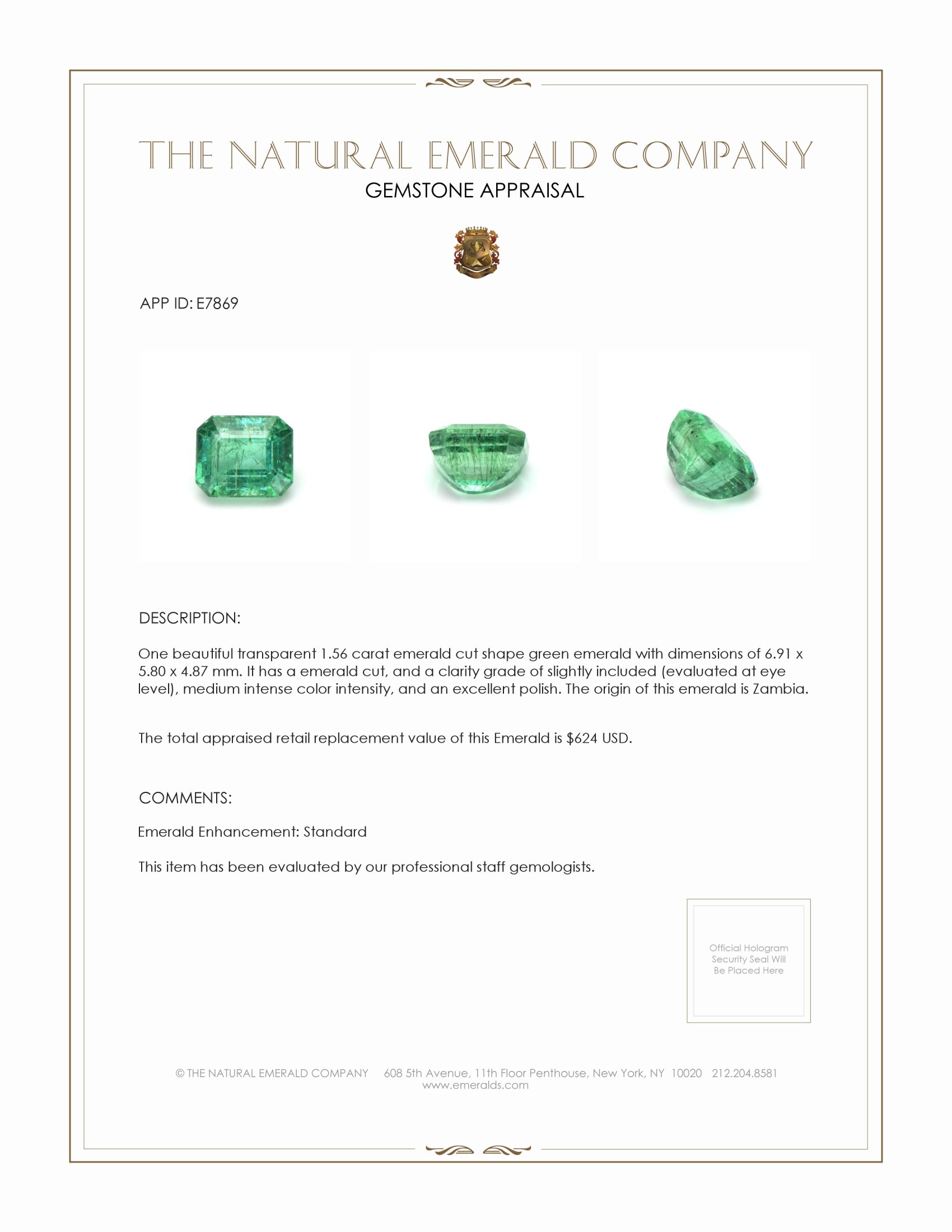 1.56 Ct. Emerald from Zambia