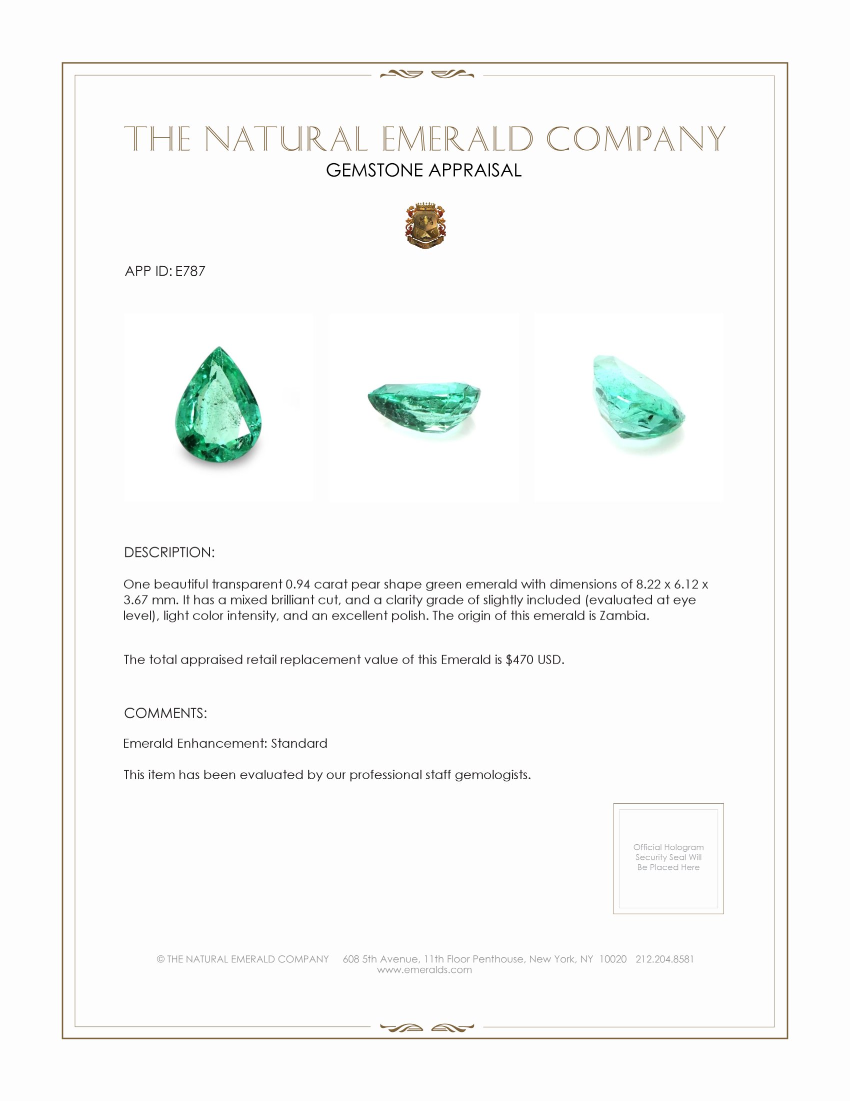 0.94 Ct. Emerald from Zambia