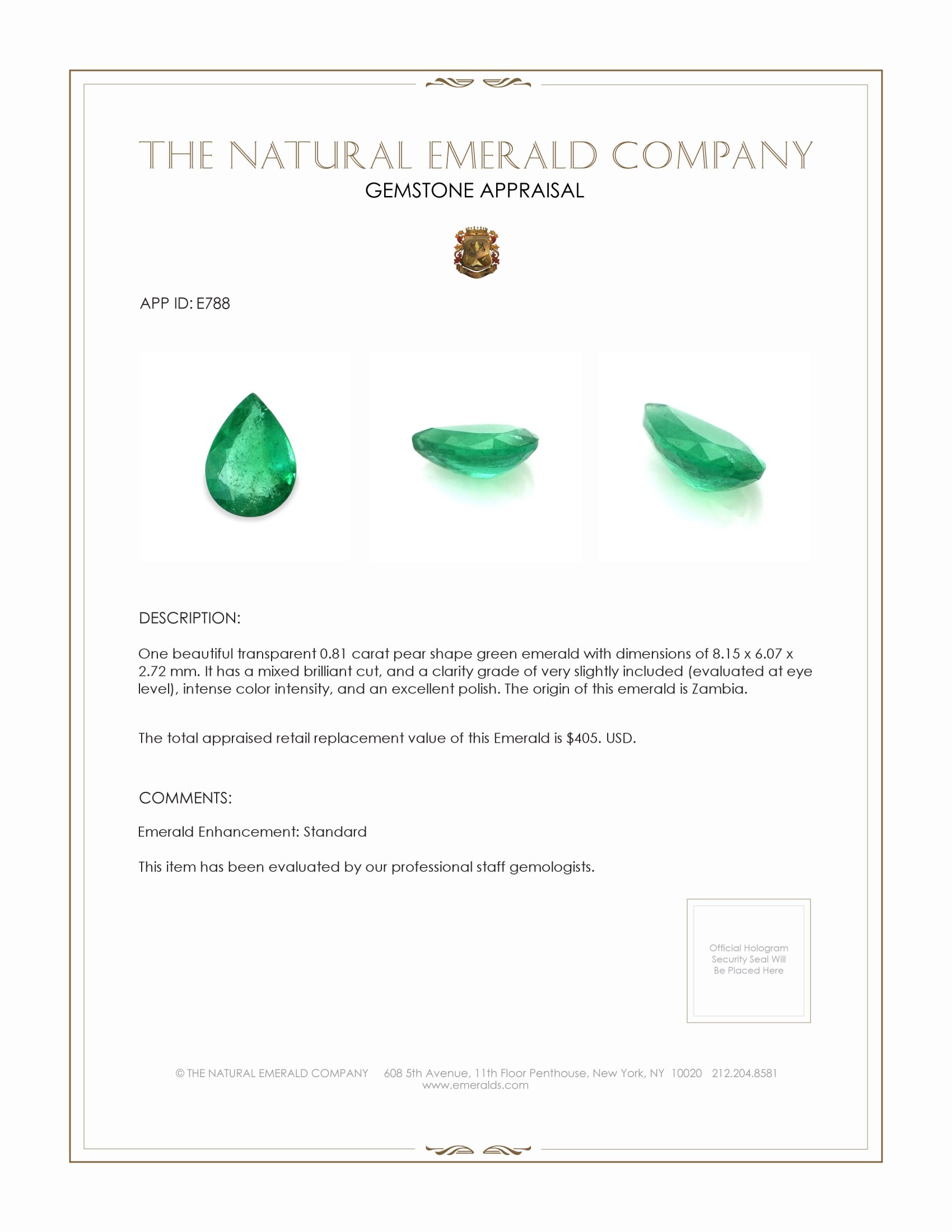 0.81 Ct. Emerald from Zambia