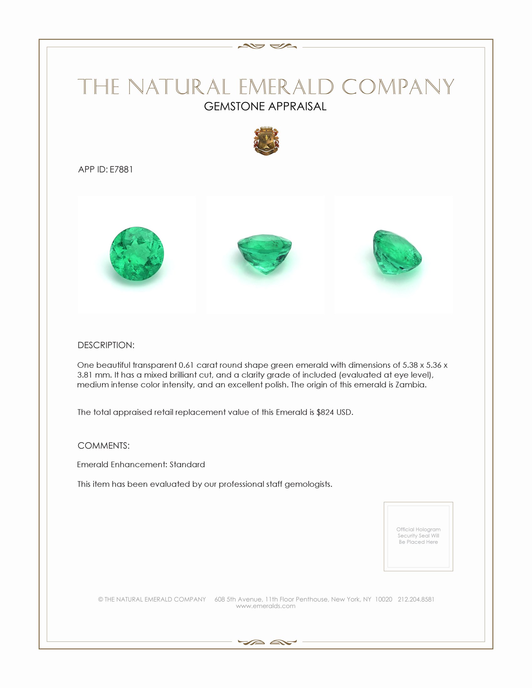 0.61 Ct. Emerald from Zambia