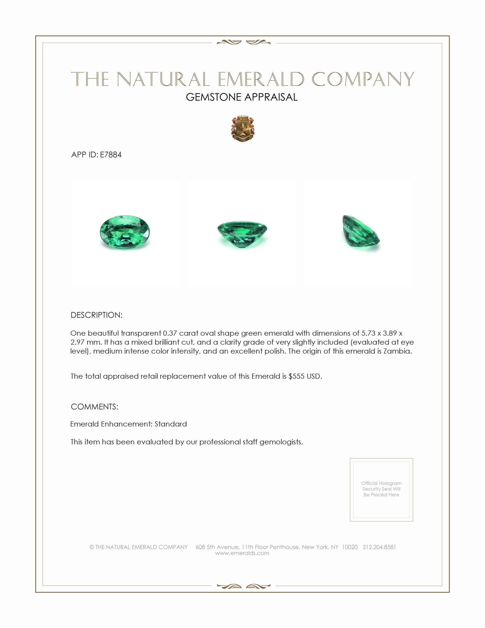 0.37 Ct. Emerald from Zambia