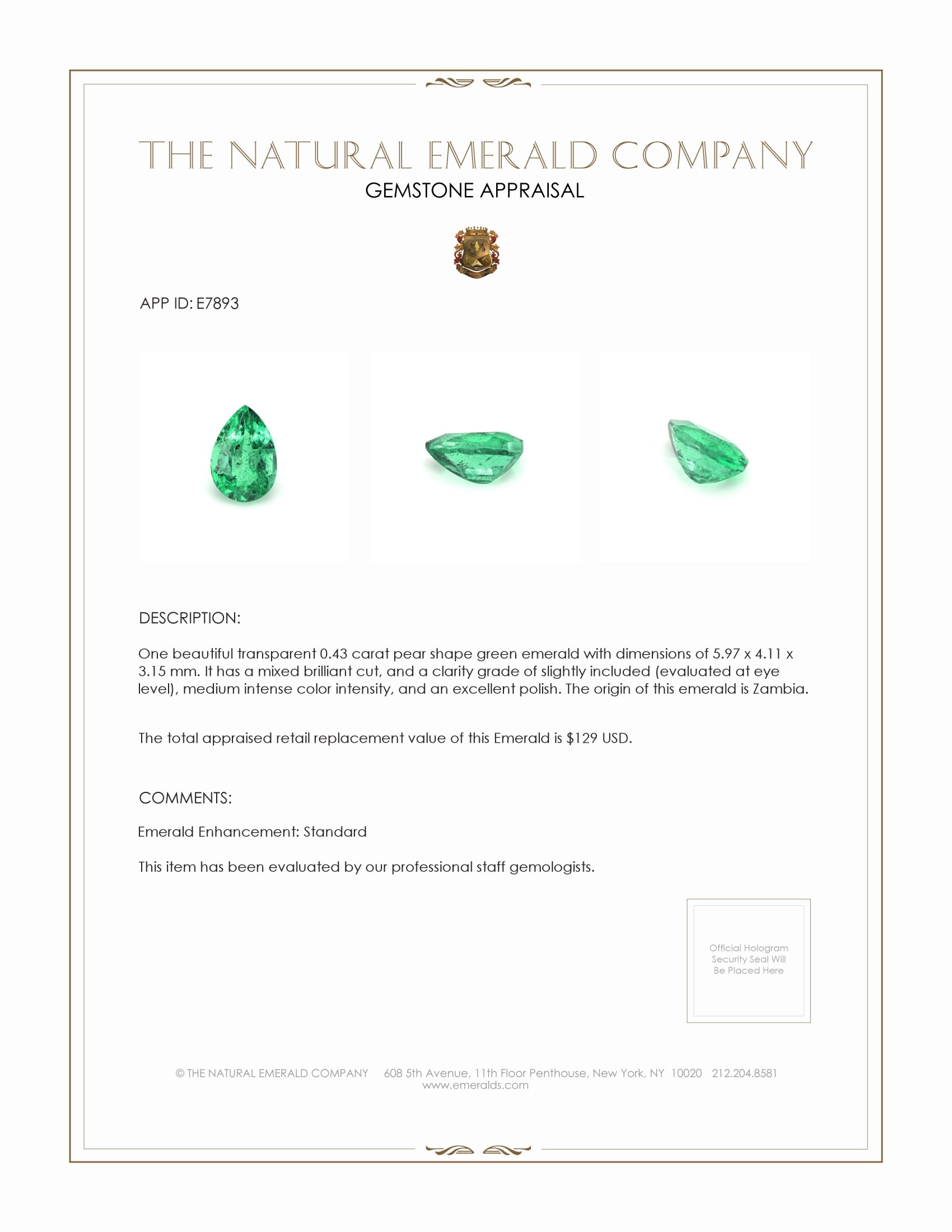0.43 Ct. Emerald from Zambia