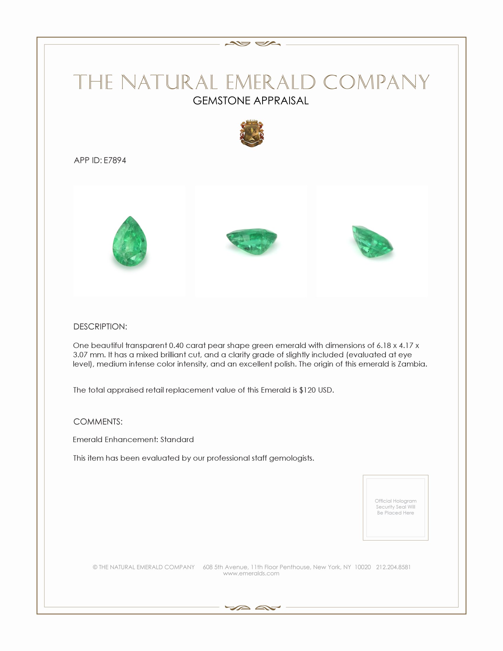 0.40 Ct. Emerald from Zambia